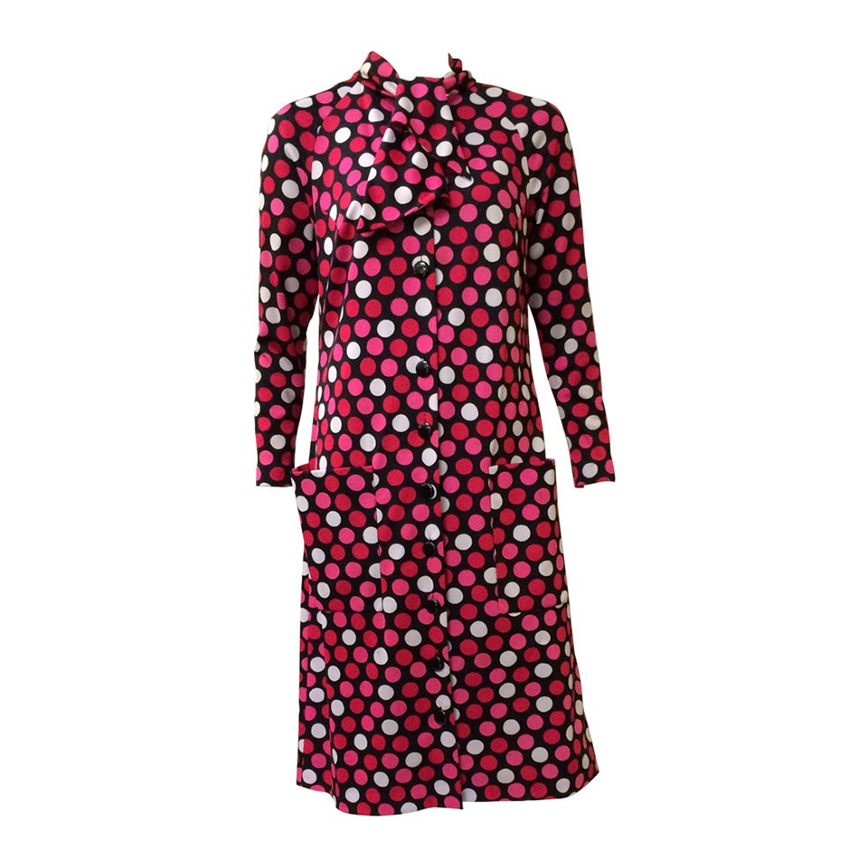 Pauline Trigere 80s polka dot dress. For Sale