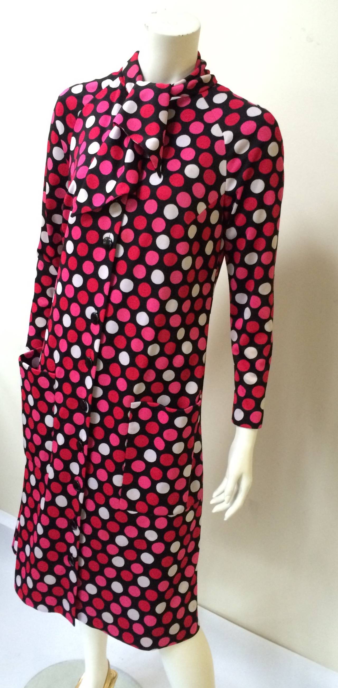 Pauline Trigere 80s polka dot dress. For Sale 5