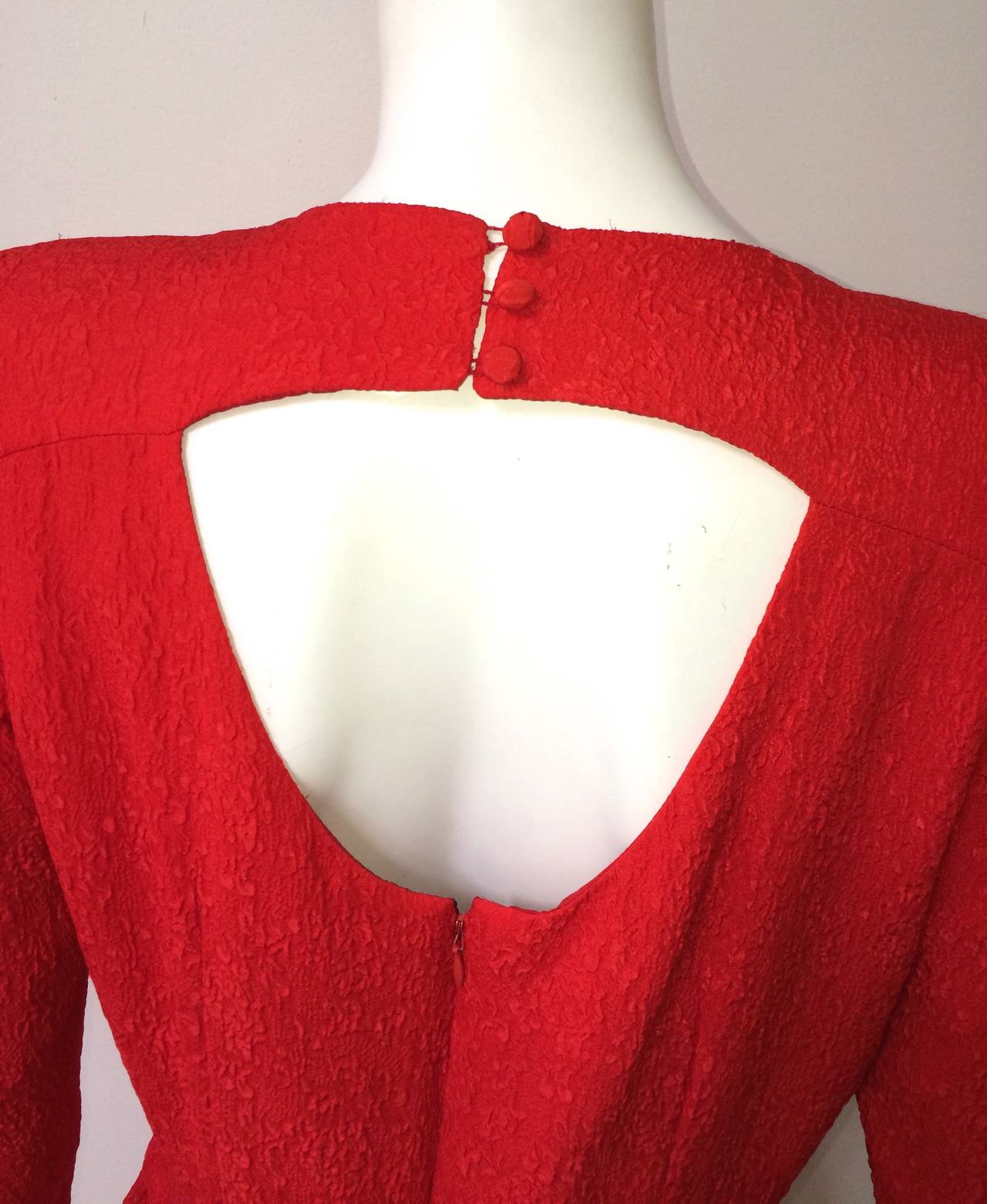 Red SALE Carolina Herrera for Bergdorf Goodman 80s silk dress size 10/12.