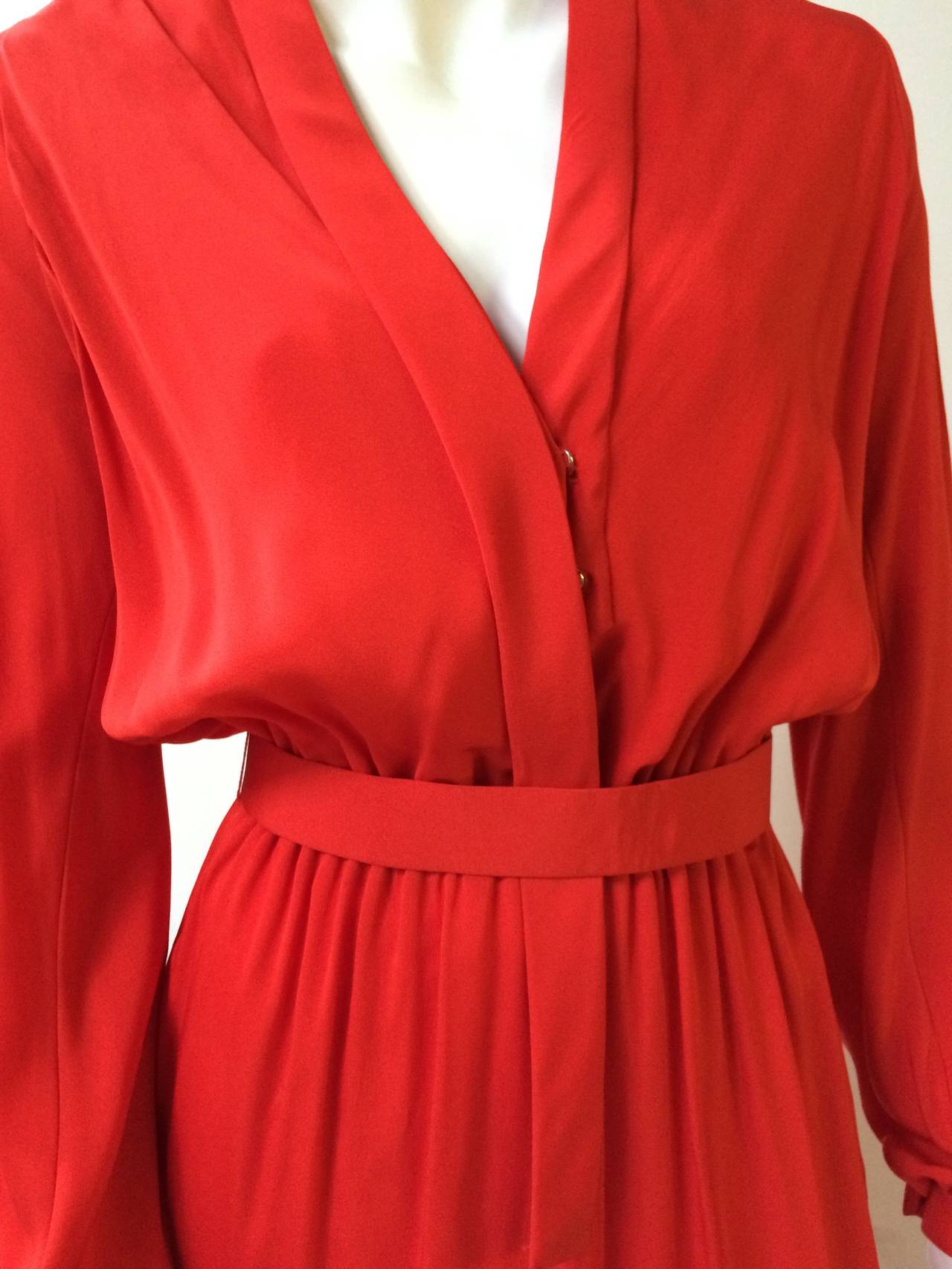 Geoffrey Beene 1960s Red Silk Maxi Dress with Pockets Size 4/6. In Good Condition For Sale In Atlanta, GA