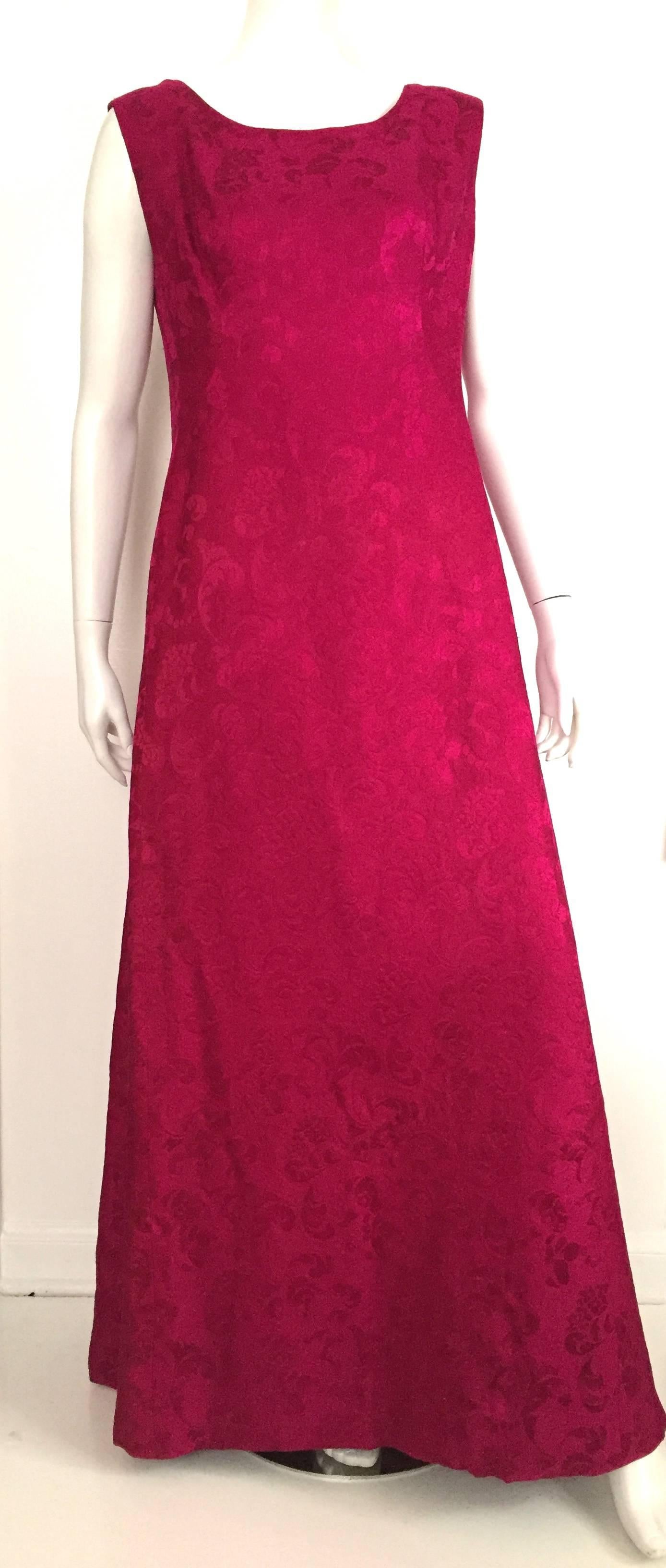 Gustave Tassell circa 1958 two piece plum brocade evening gown with cropped jacket is a size 14 but please see & use the measurements below so that you can properly measure your lovely body to make certain this will fit the way Gustave wanted it