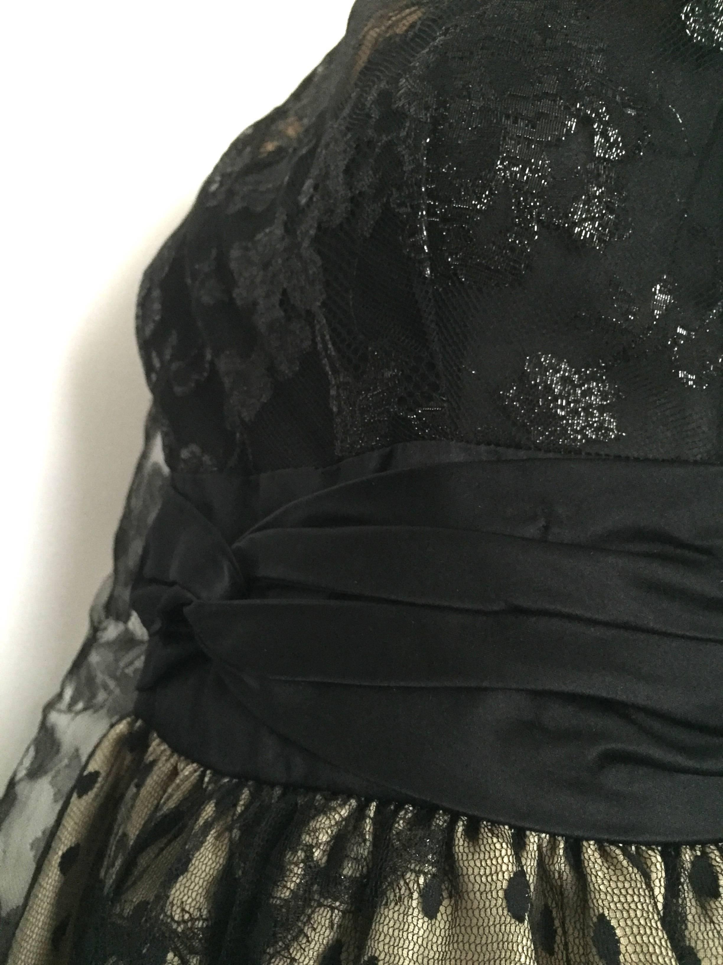 Bill Blass for Saks 1970s Black Lace and Ivory Silk Taffeta Gown Size 4. For Sale 5