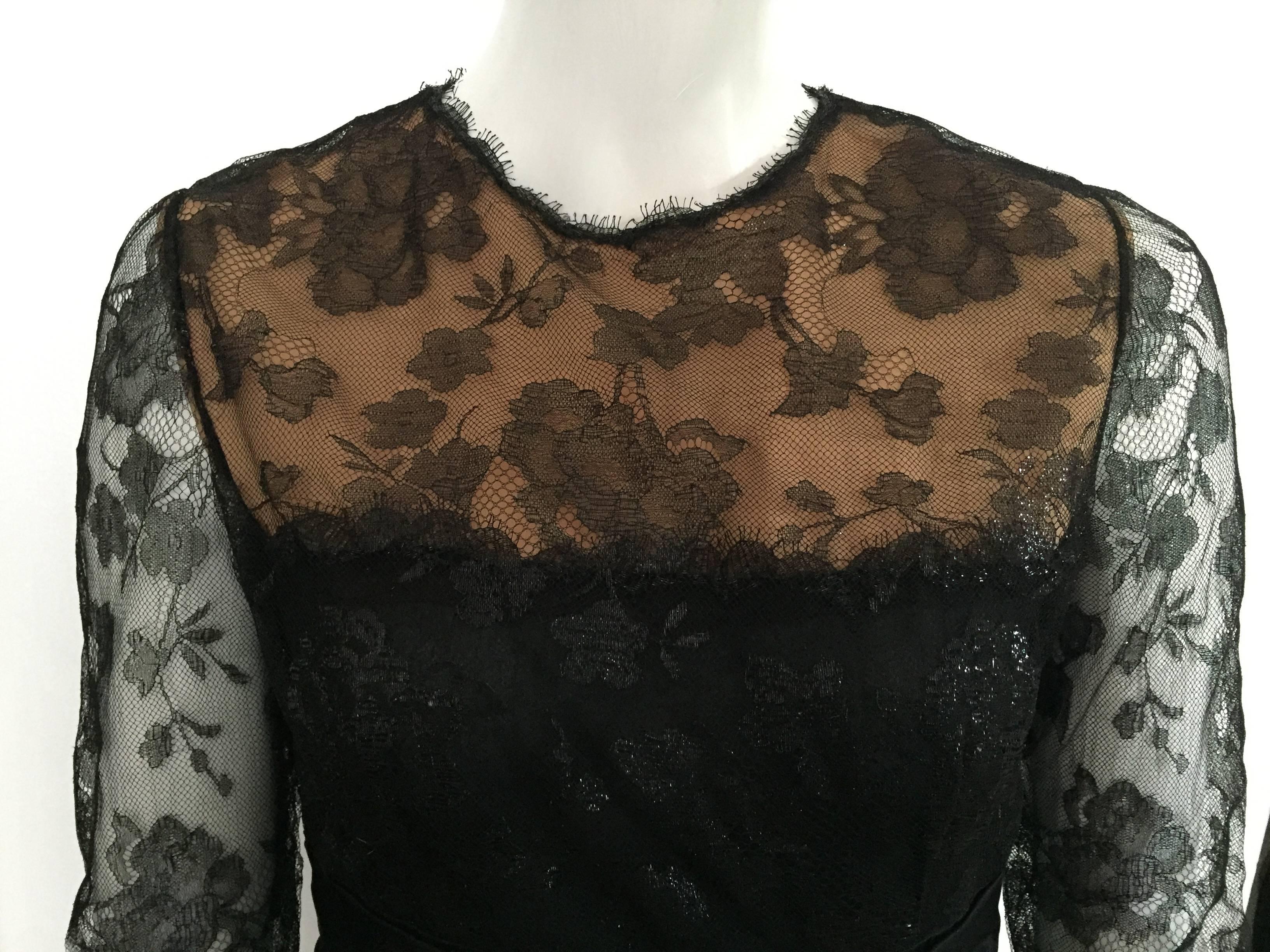 Bill Blass for Saks 1970s Black Lace and Ivory Silk Taffeta Gown Size 4. For Sale 3
