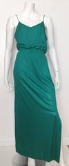 I.Magnin 1970s Maxi Green Dress with Dolman Sleeve with Jacket Size 4.
