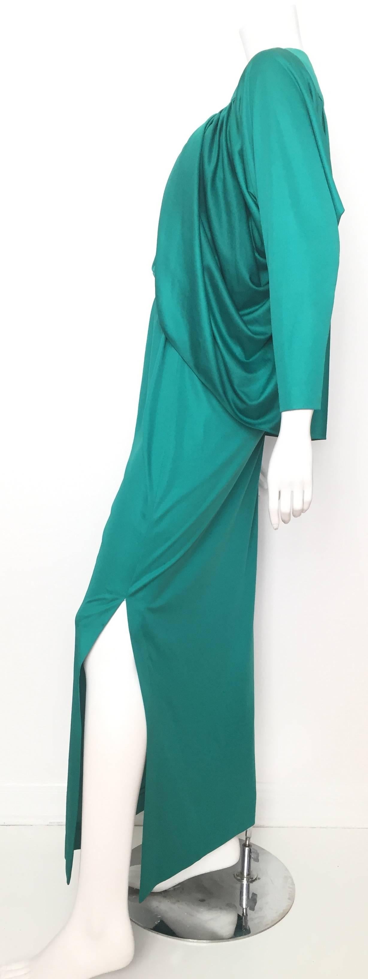 Blue I.Magnin 1970s Maxi Green Dress with Dolman Sleeve with Jacket Size 4. 