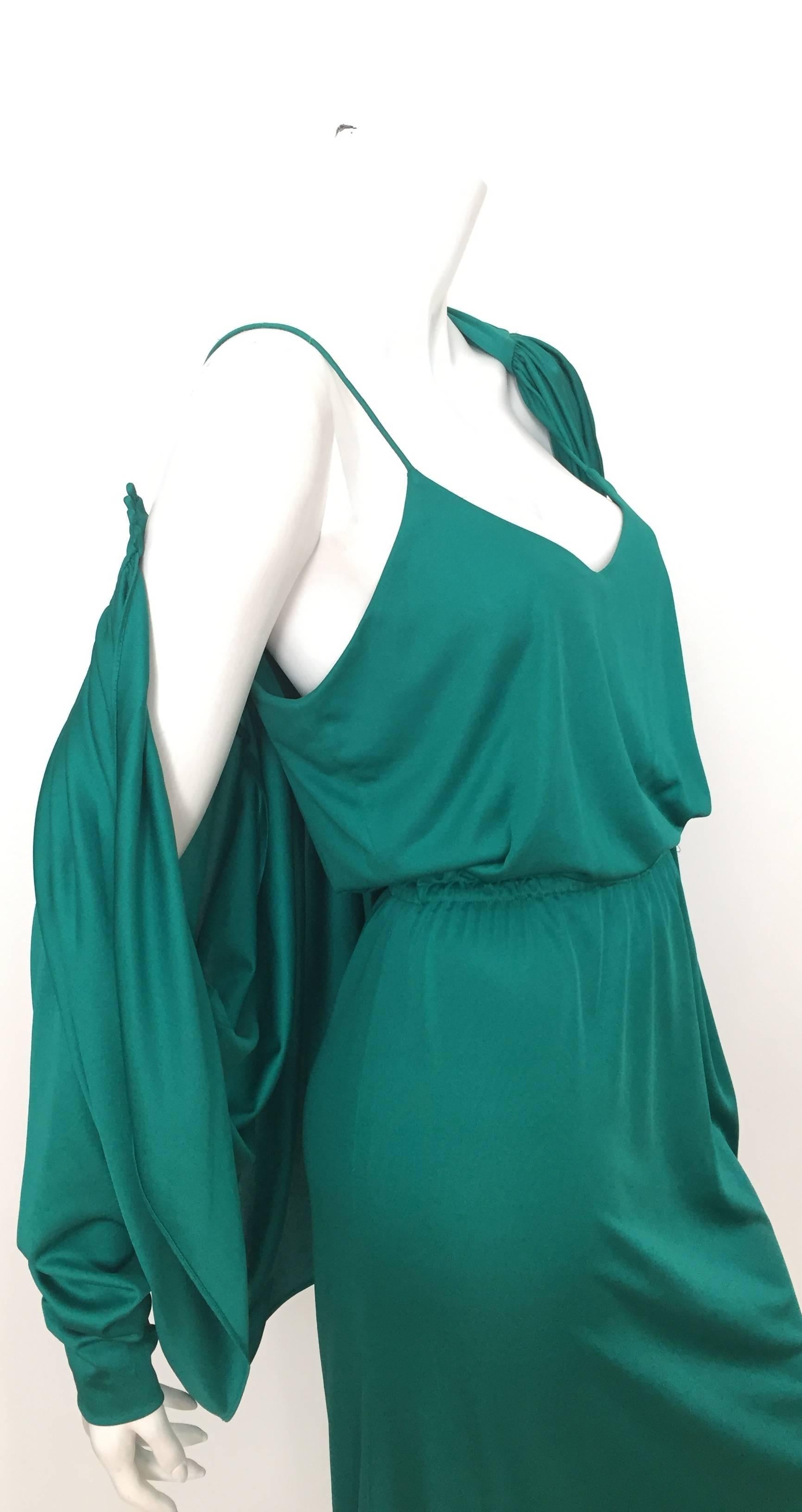 I.Magnin 1970s Maxi Green Dress with Dolman Sleeve with Jacket Size 4.  1