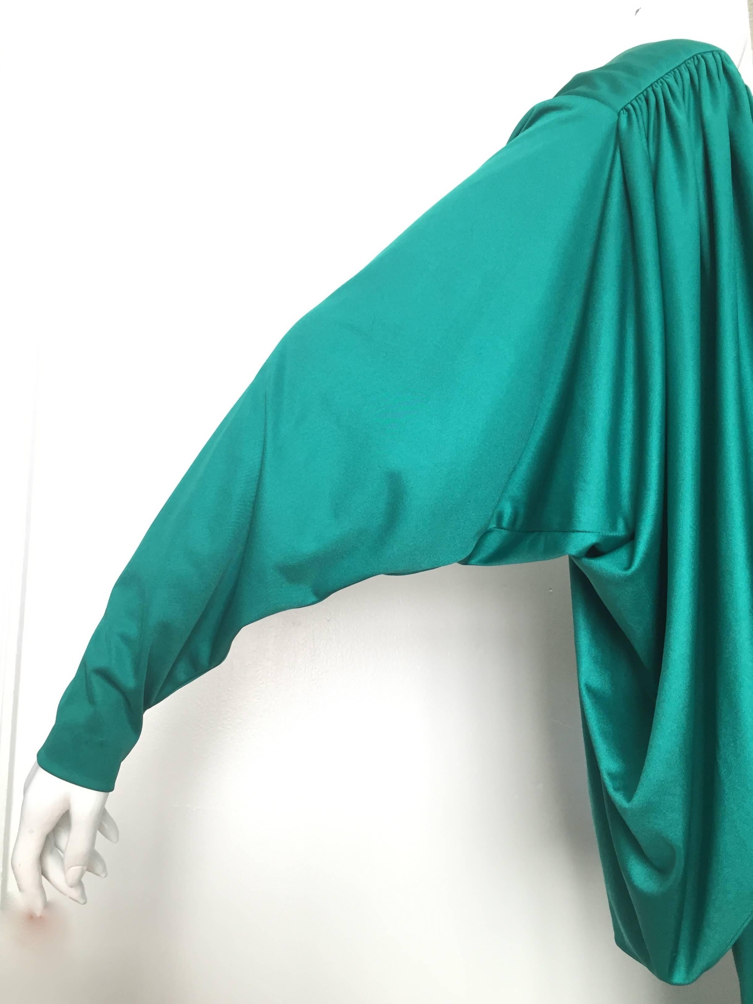 I.Magnin 1970s Maxi Green Dress with Dolman Sleeve with Jacket Size 4.  2