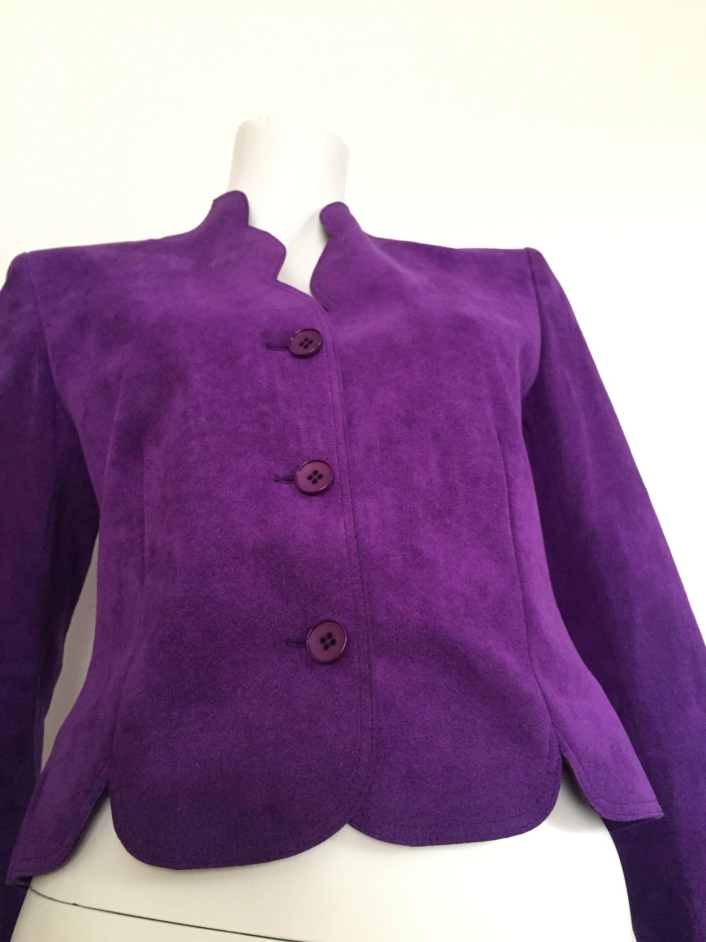Lilli Ann 1970s Violet Ultra Suede Skirt Suit Size 6   For Sale 3