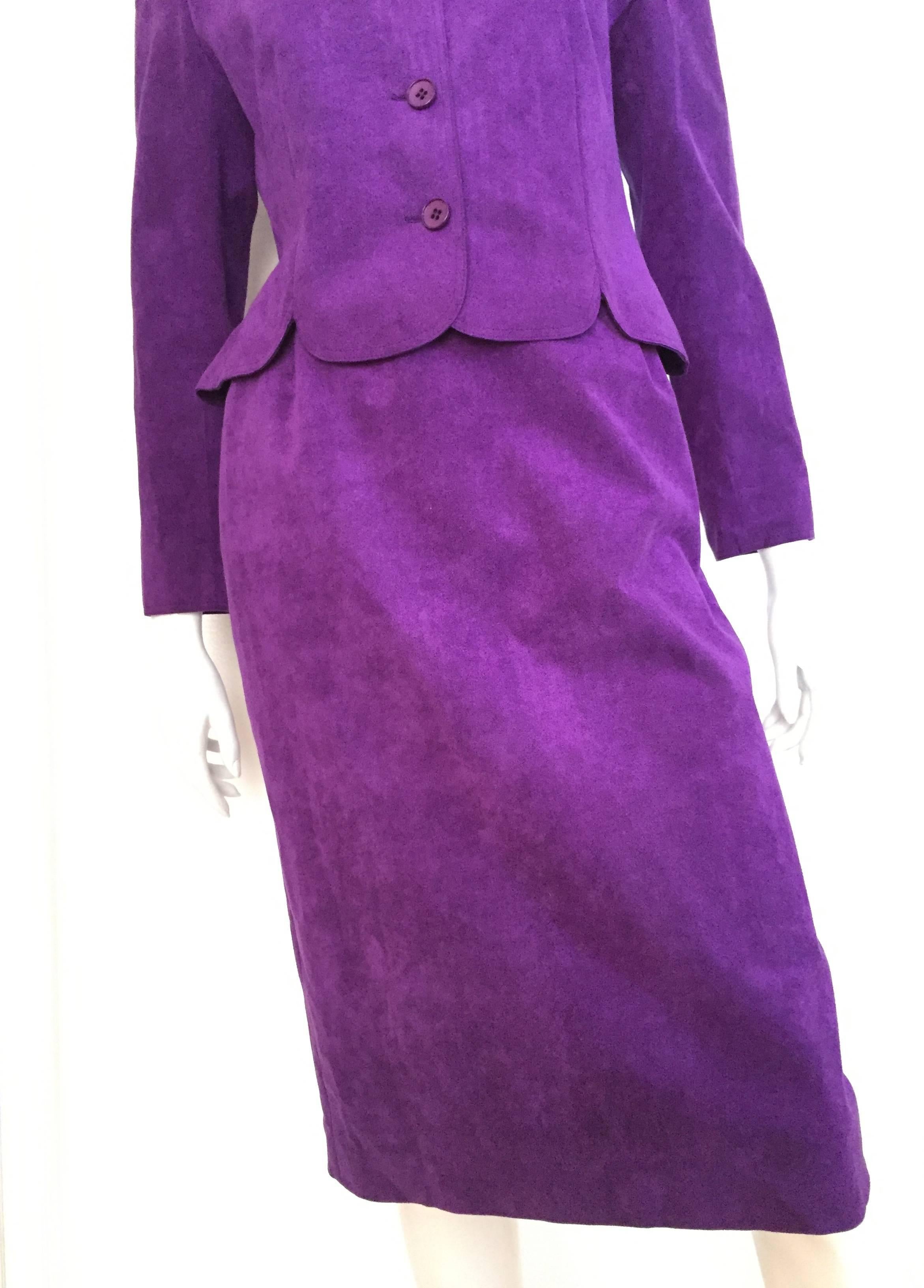 Purple Lilli Ann 1970s Violet Ultra Suede Skirt Suit Size 6   For Sale