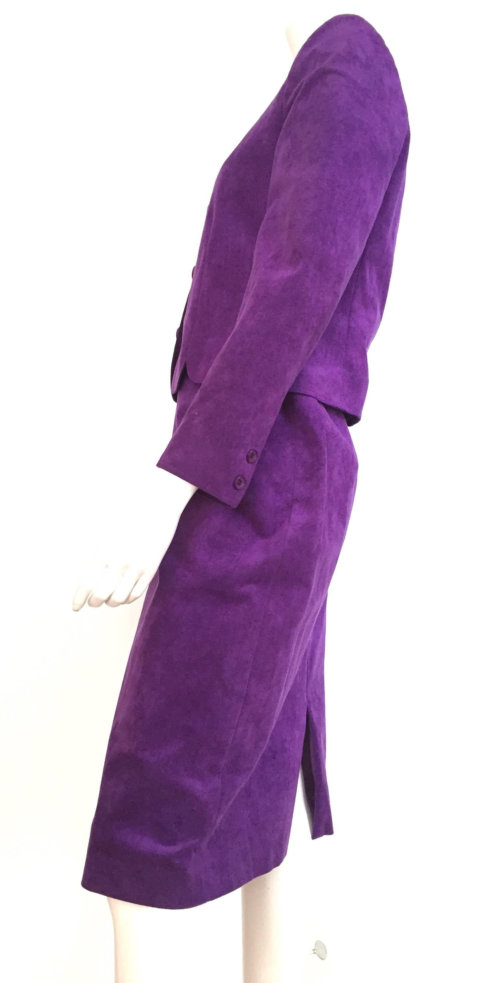 Lilli Ann 1970s Violet Ultra Suede Skirt Suit Size 6   In Excellent Condition For Sale In Atlanta, GA