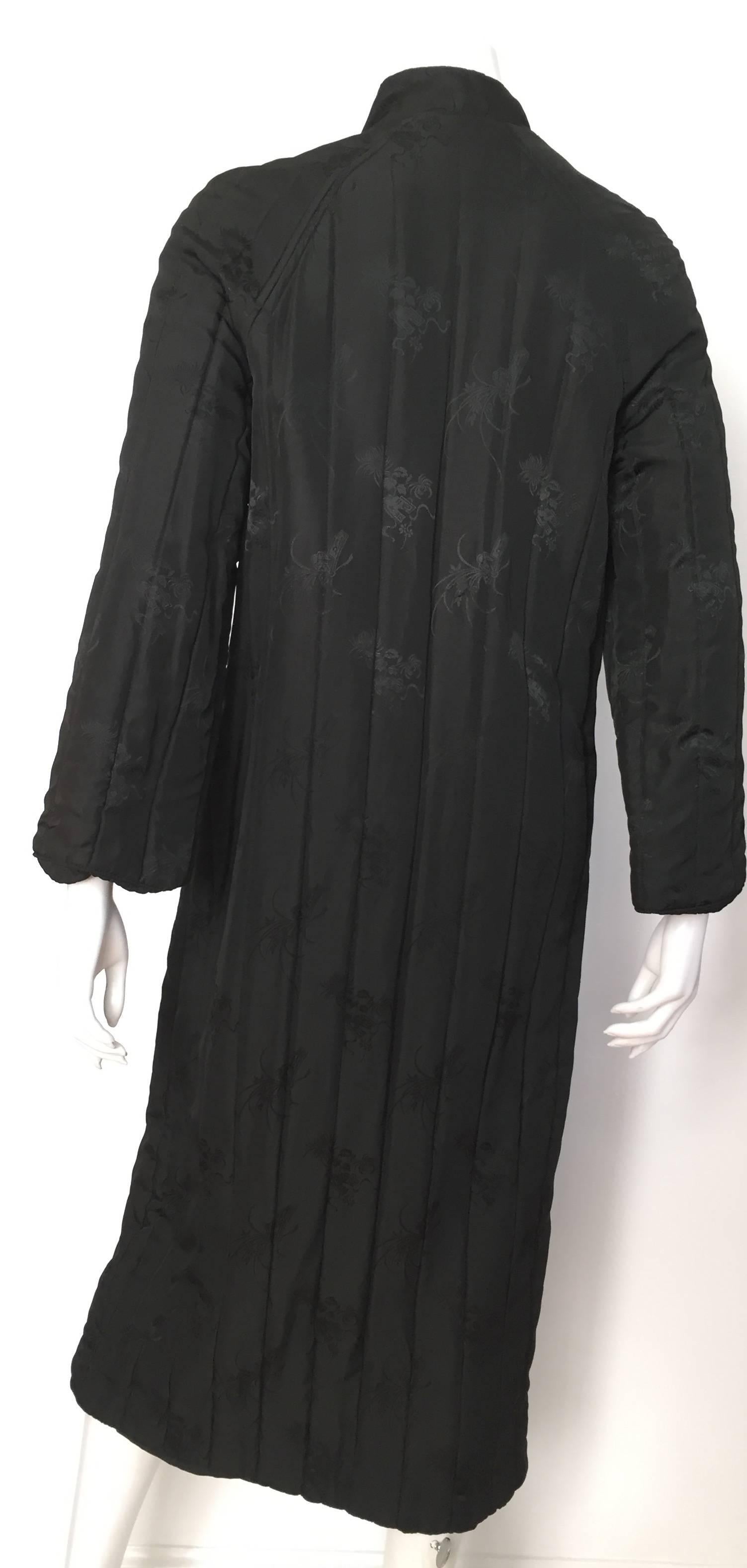 Women's Bergdorf Goodman long black silk quilted coat, 1980s