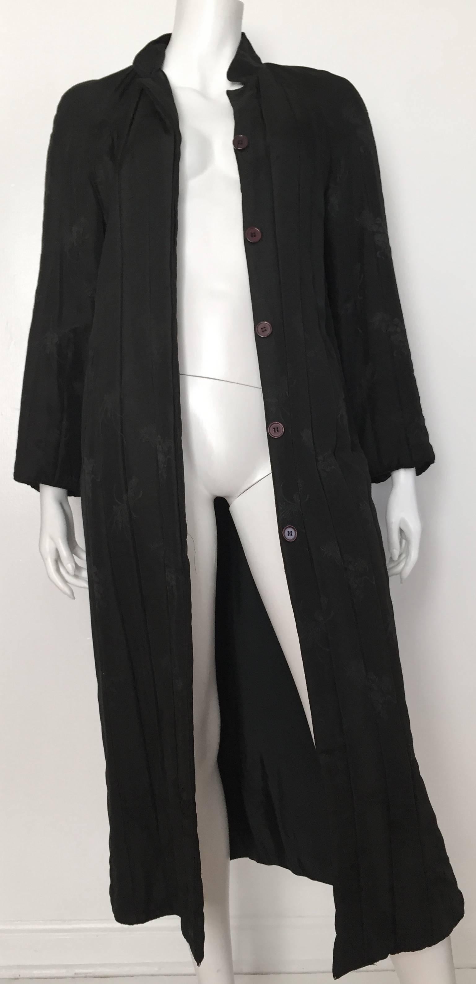 Bergdorf Goodman long black silk quilted coat, 1980s 2