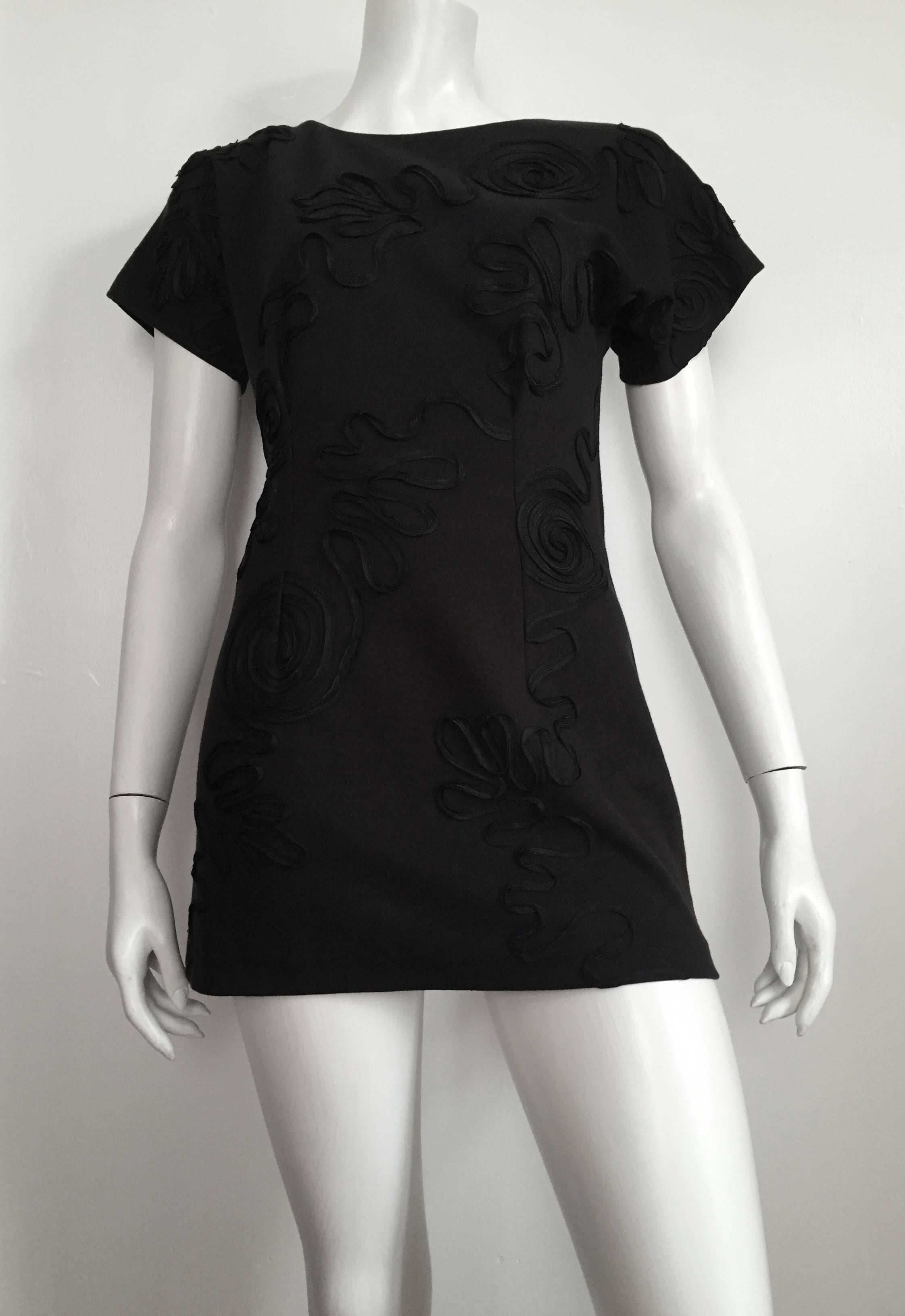Leo Narducci Cotton Black Mini Dress, Size 4  For Sale 6