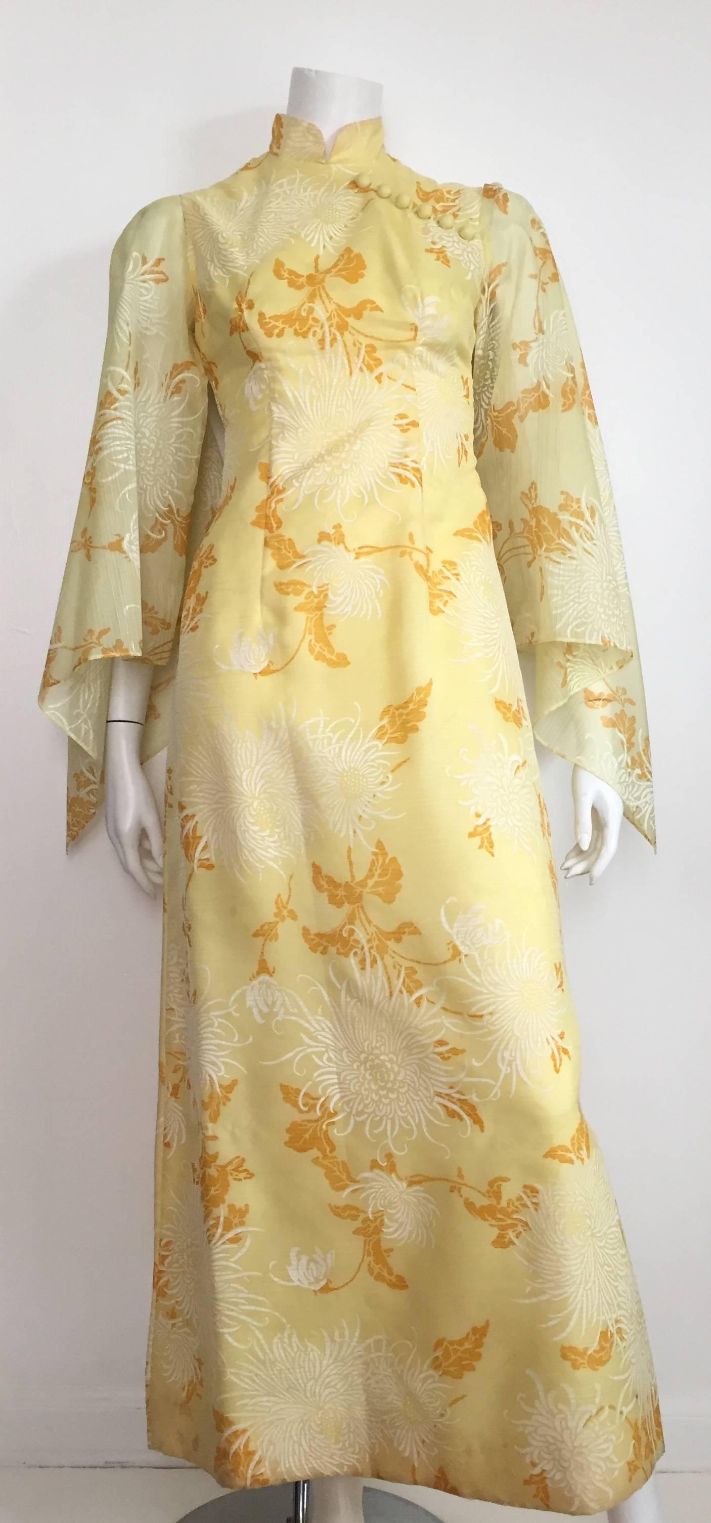 Alfred Shaheen Yellow Floral Maxi Gown Size 4  For Sale 5