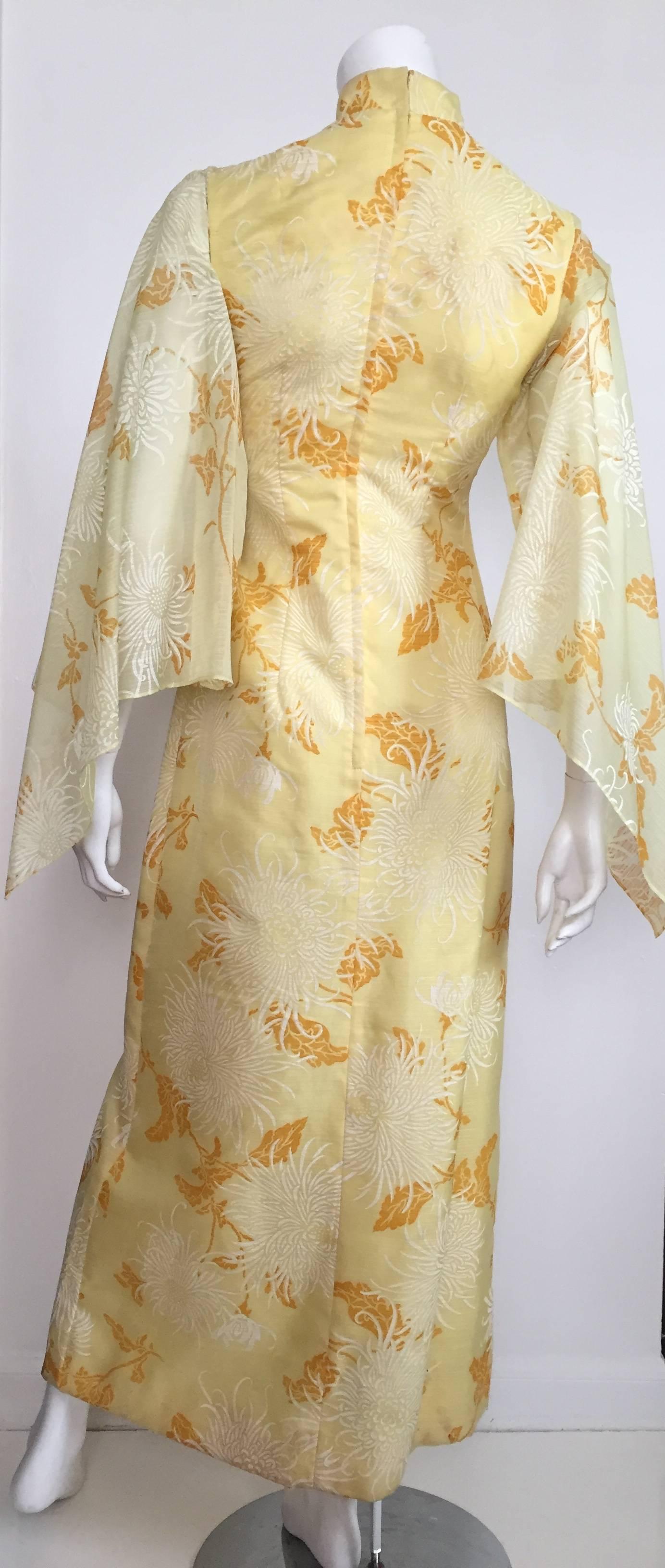 Women's Alfred Shaheen Yellow Floral Maxi Gown Size 4  For Sale