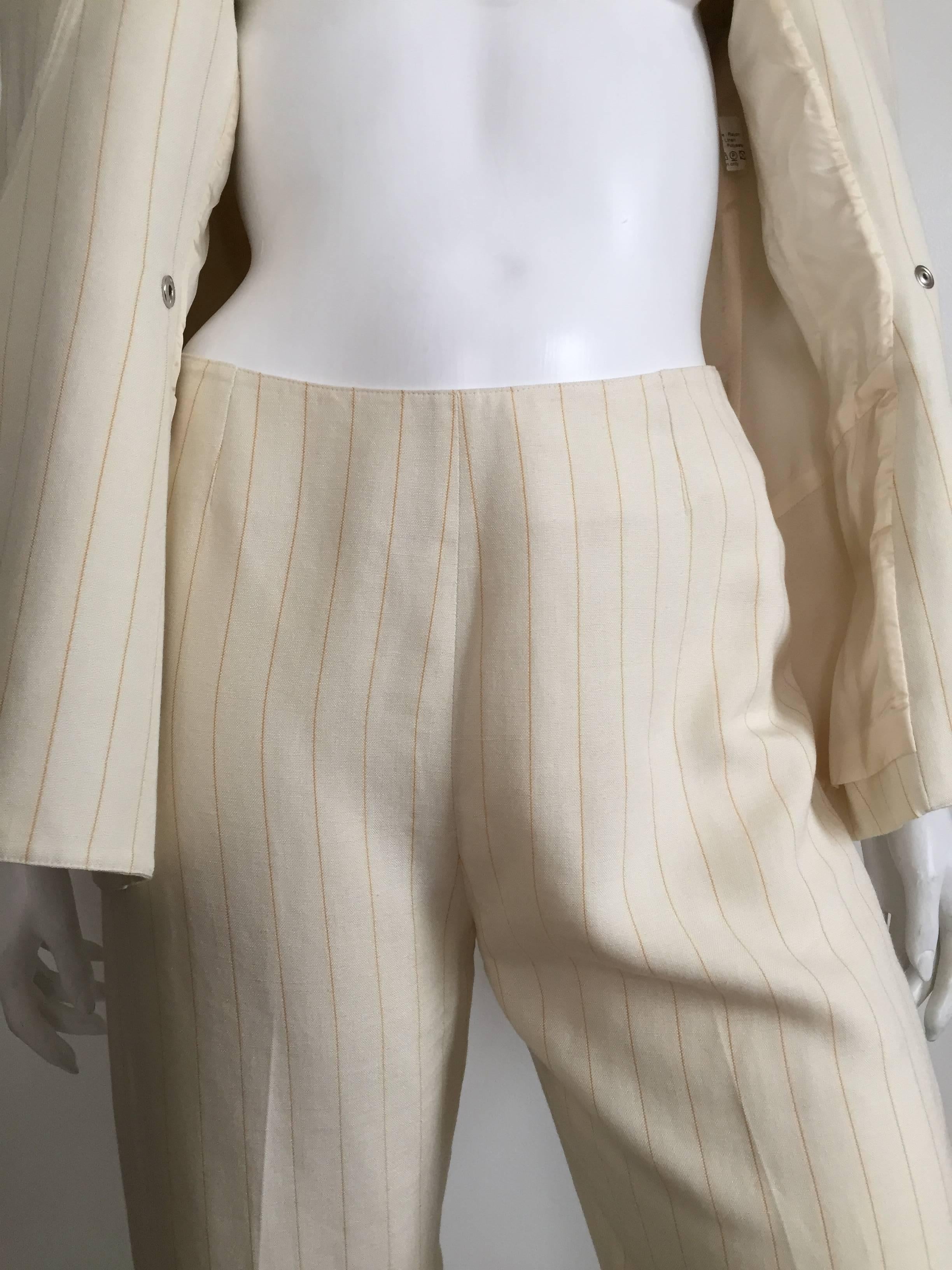 Women's Thierry Mugler Striped Cream Linen Suit, Size 6 