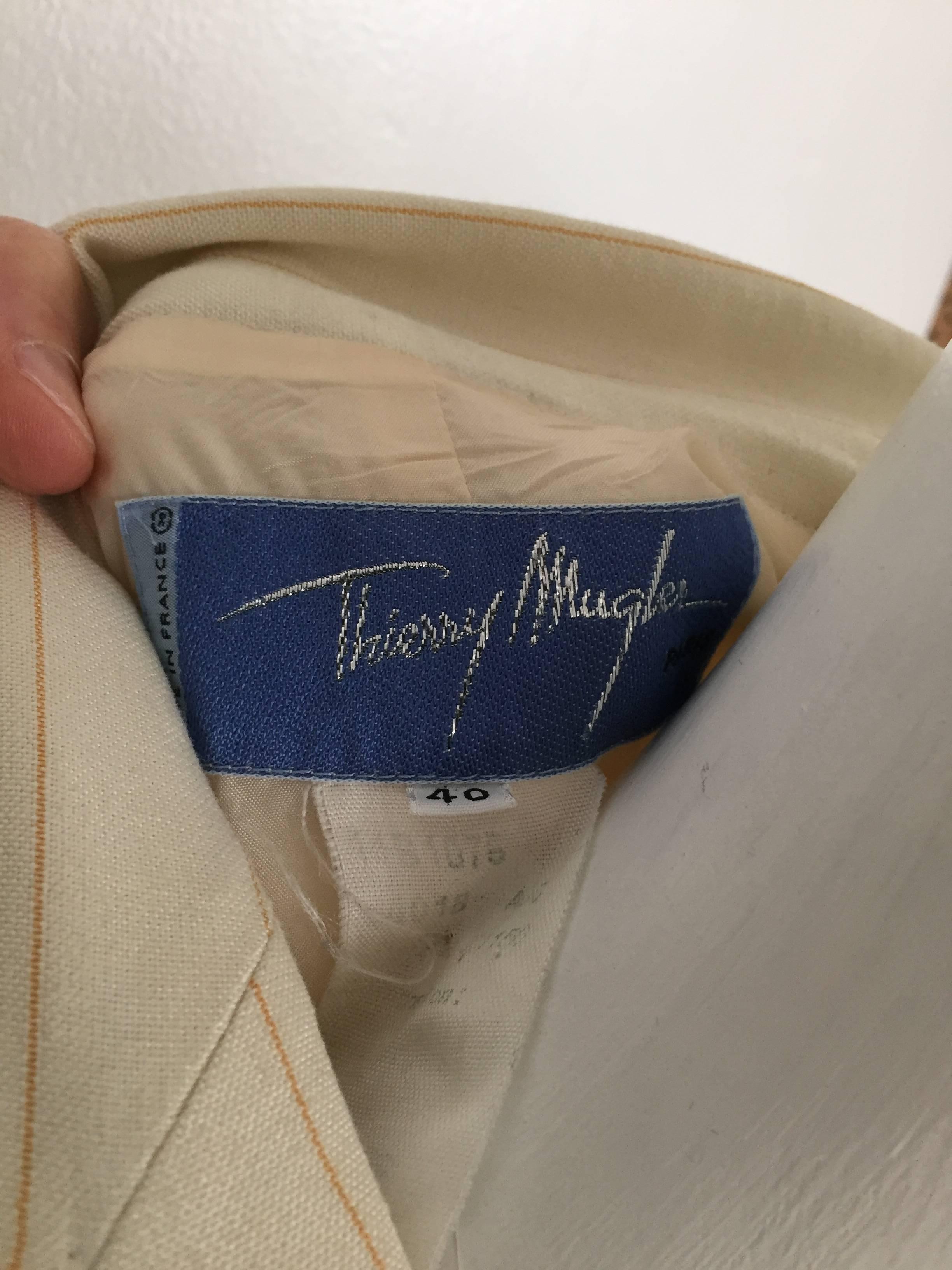 Thierry Mugler Striped Cream Linen Suit, Size 6  4