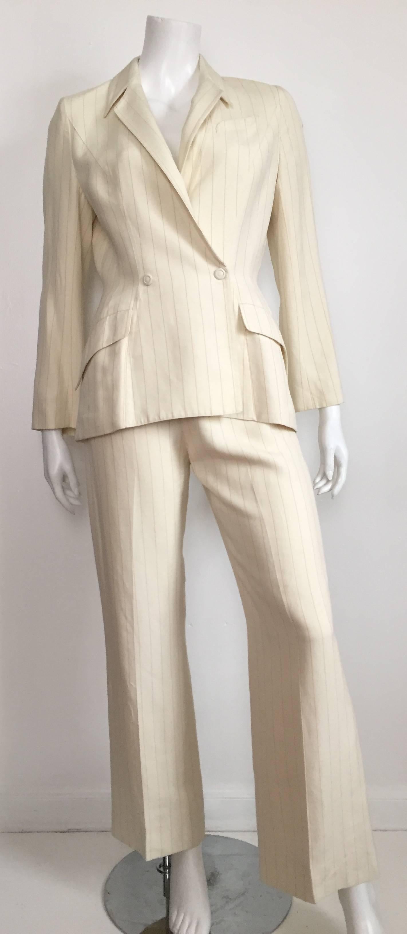 Thierry Mugler Striped Cream Linen Suit, Size 6  5