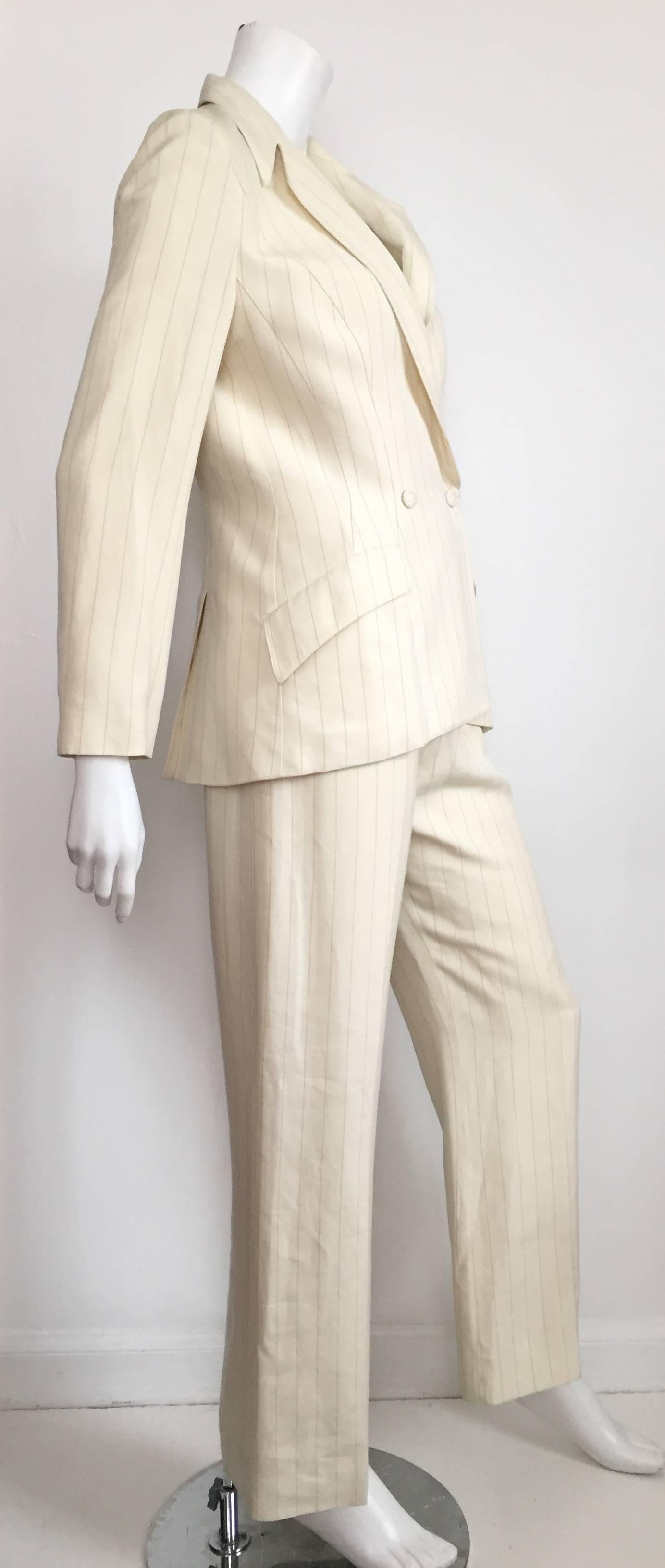 Thierry Mugler Striped Cream Linen Suit, Size 6  1