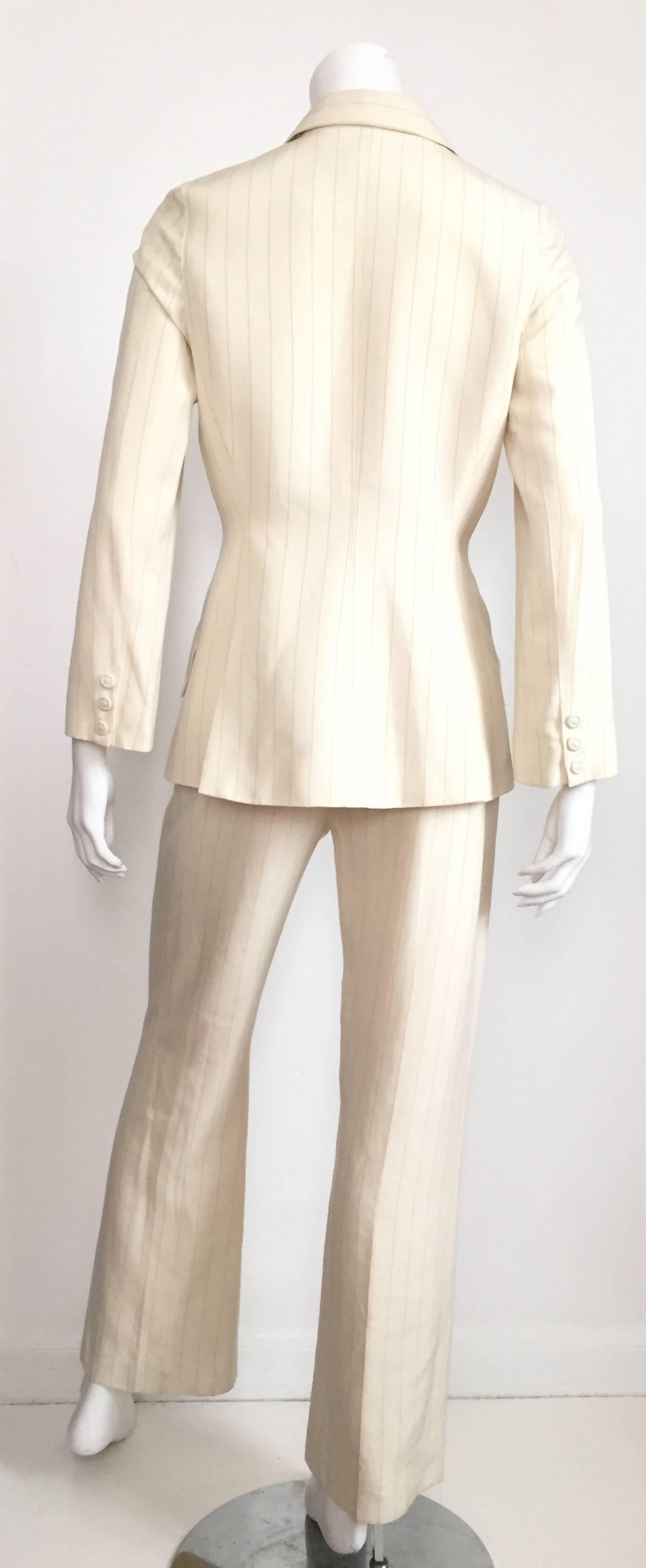 Thierry Mugler Striped Cream Linen Suit, Size 6  2