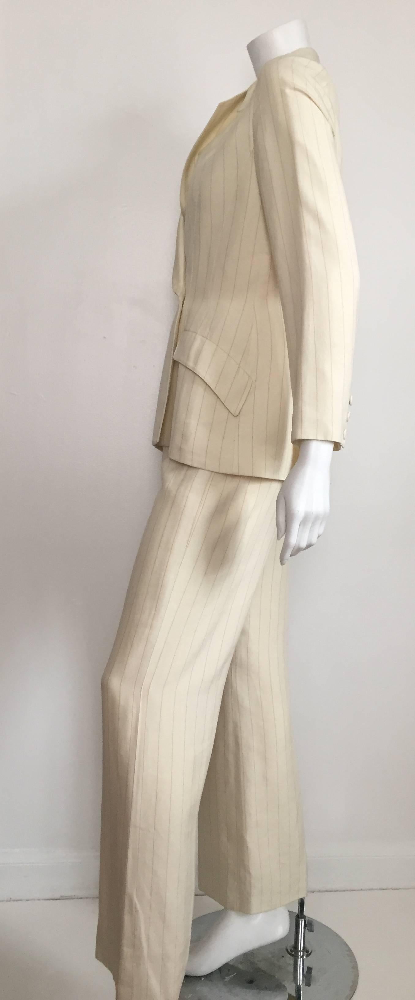 Thierry Mugler Striped Cream Linen Suit, Size 6  3
