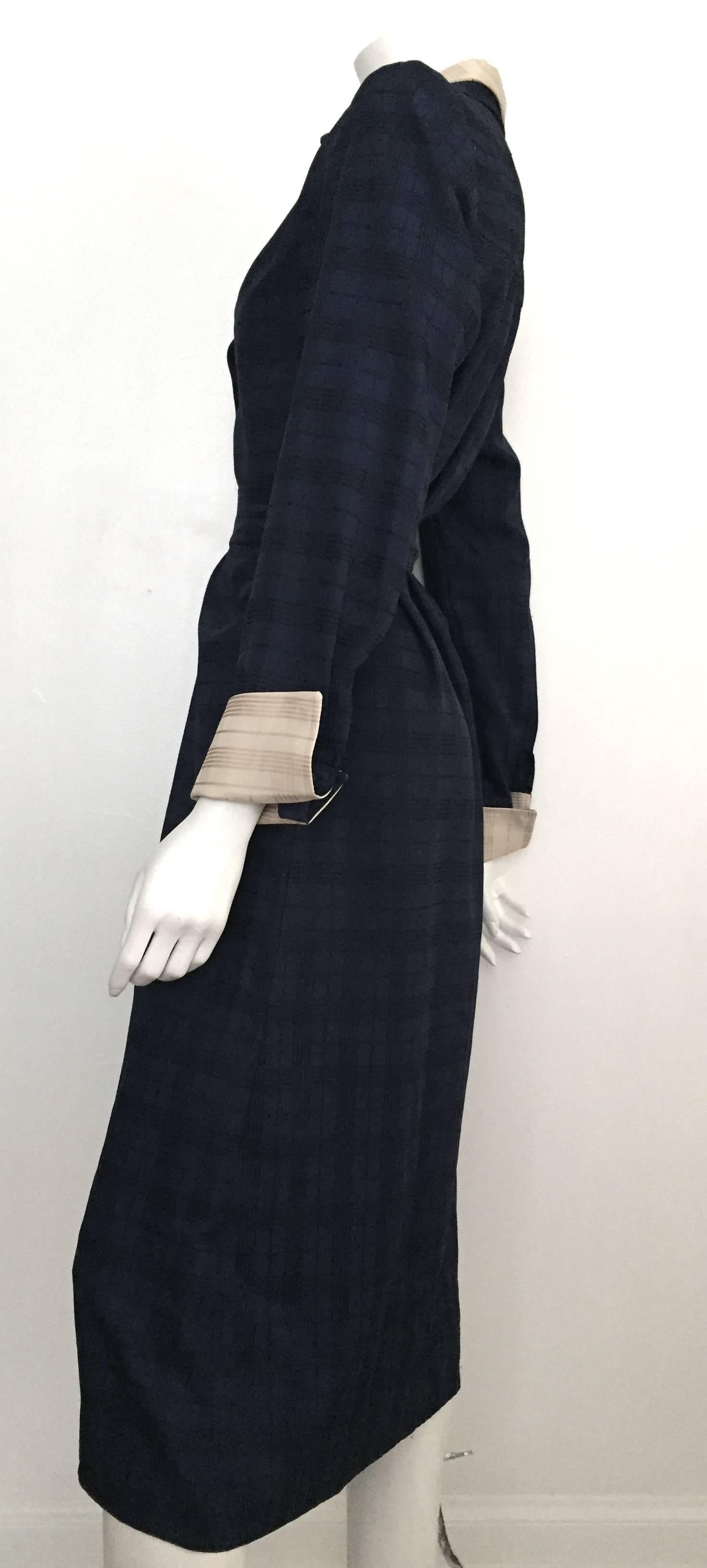 Lanvin Navy Plaid Shirt Dress Size  10 / 12, 1970s  In Good Condition For Sale In Atlanta, GA