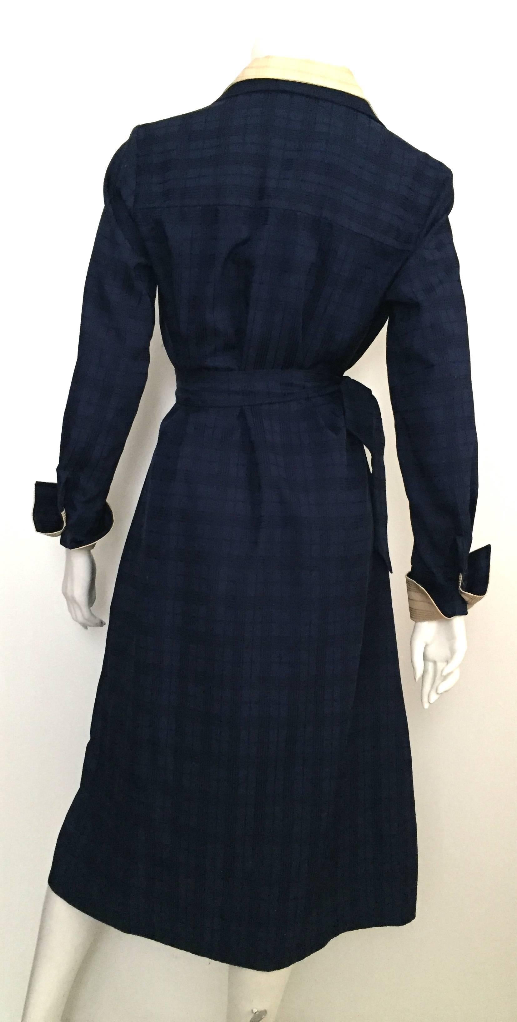 Women's Lanvin Navy Plaid Shirt Dress Size  10 / 12, 1970s  For Sale