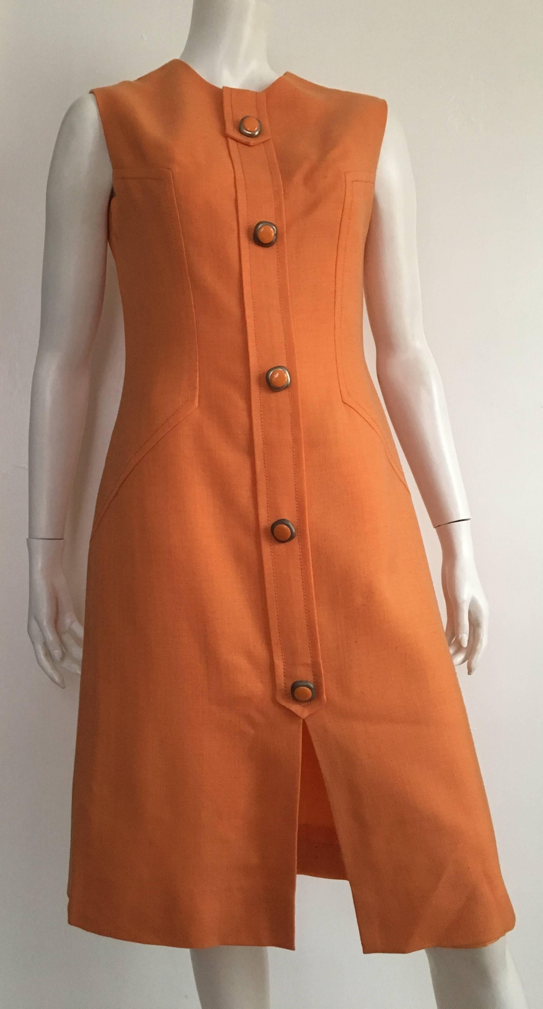 Anne Sorrente 60s Orange Wool Sleeveless Dress Size 8. 4