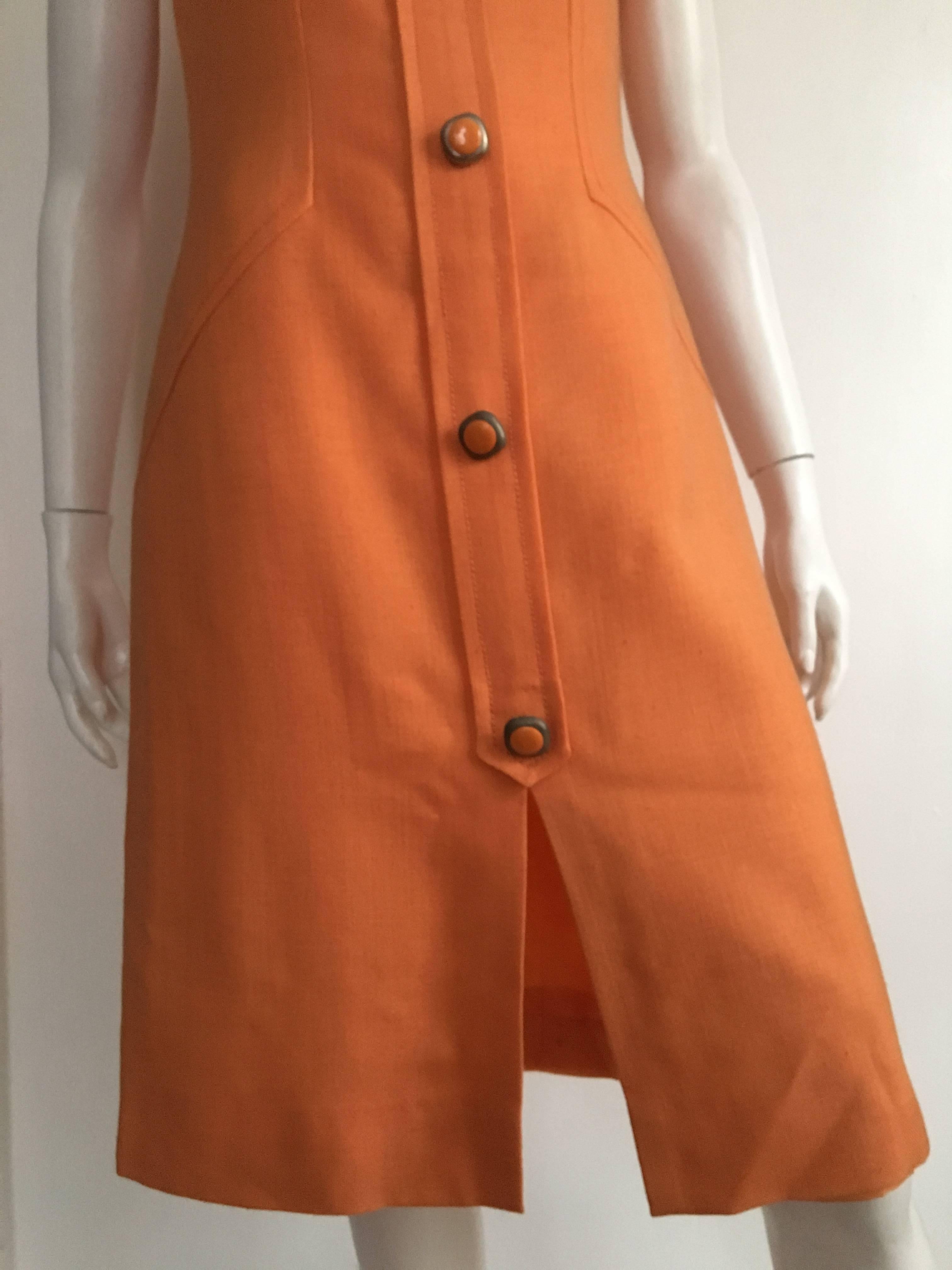 Brown Anne Sorrente 60s Orange Wool Sleeveless Dress Size 8.