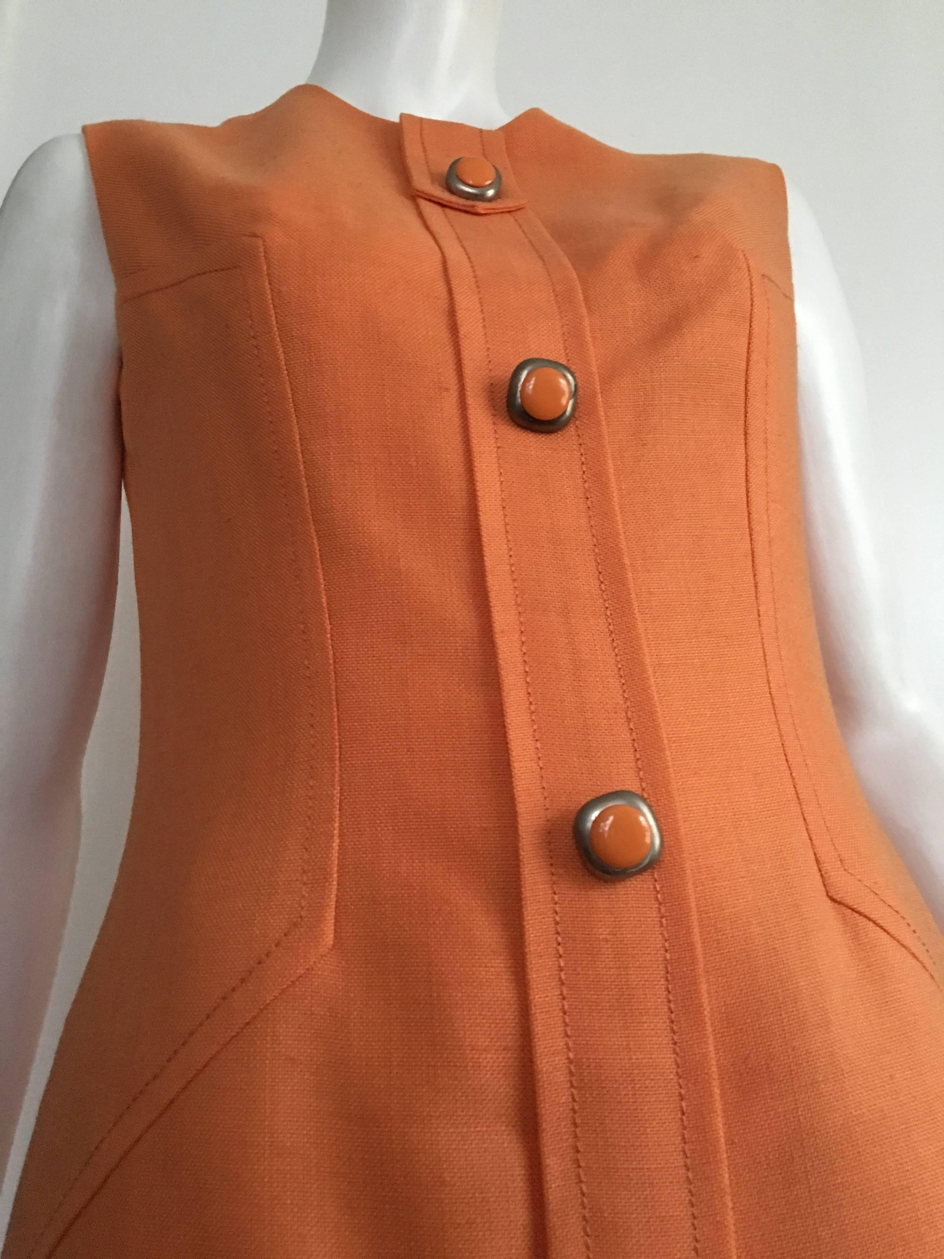 Anne Sorrente 60s Orange Wool Sleeveless Dress Size 8. 1