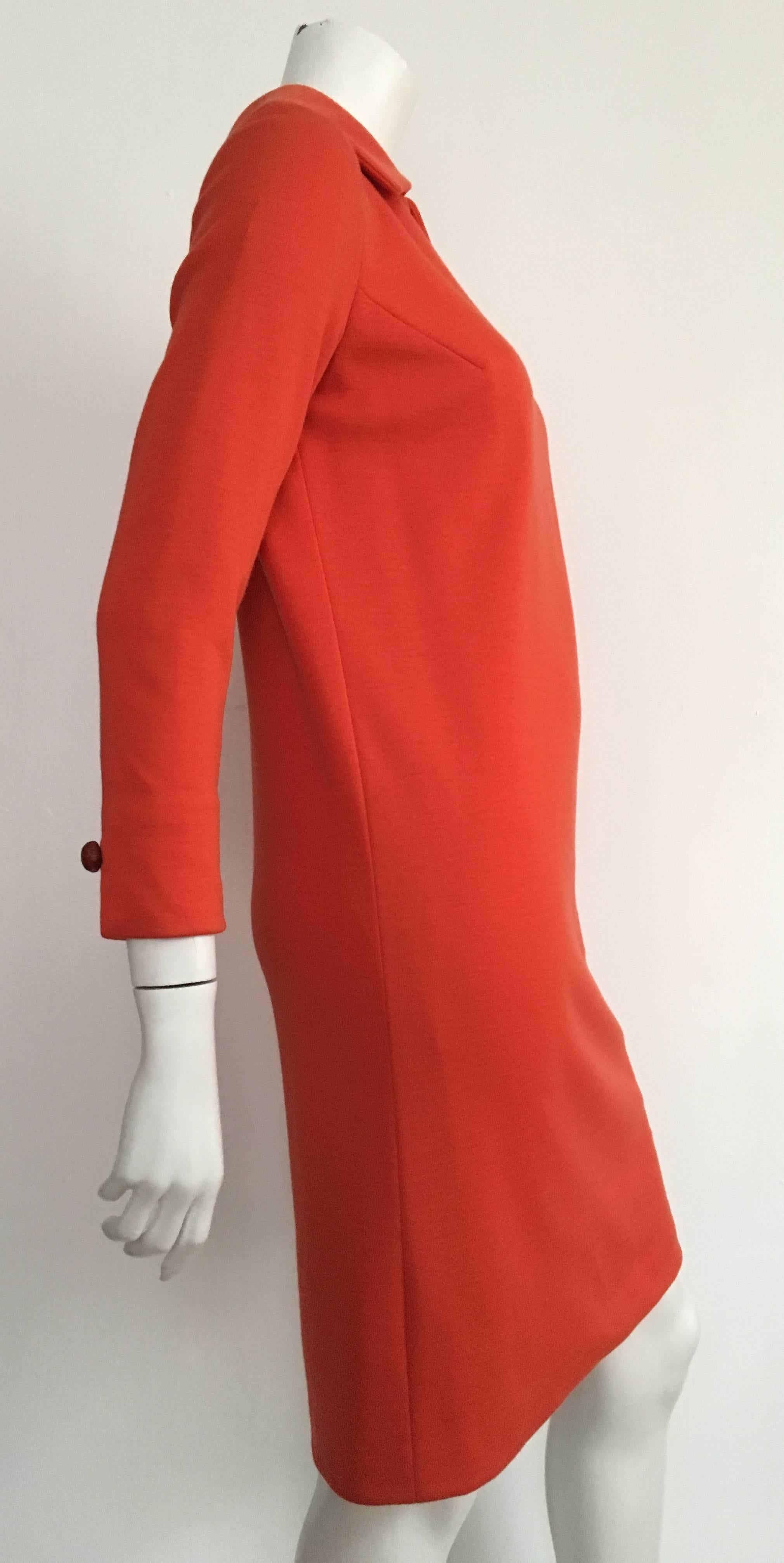 Red Bill Blass for Maurice Rentner 1960s Orange Wool Knit Dress Size 6.