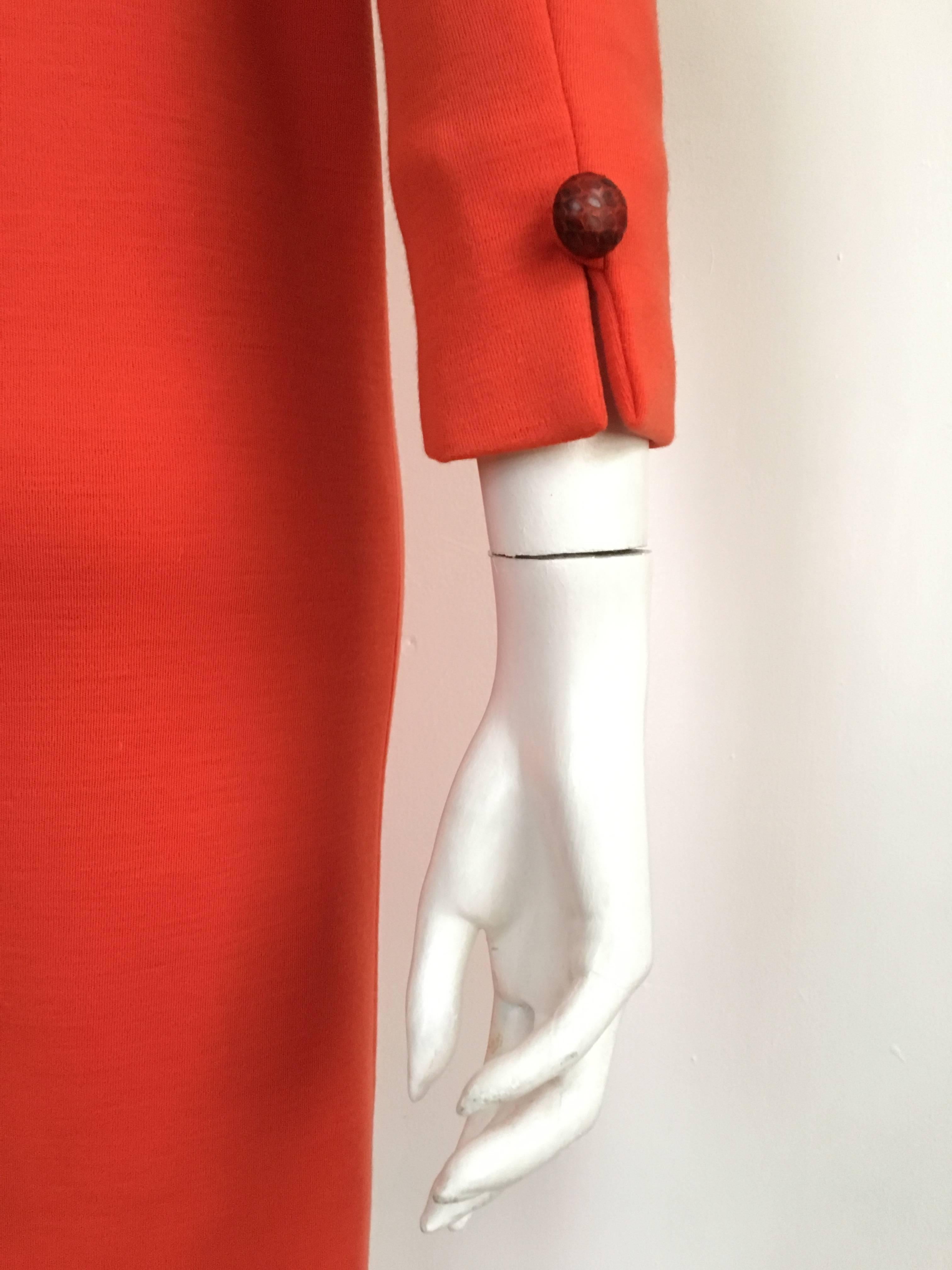 Women's Bill Blass for Maurice Rentner 1960s Orange Wool Knit Dress Size 6.