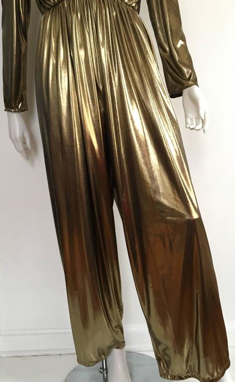 Gold 80s Lame Jumpsuit Size 6. at 1stDibs | gold lame jumpsuit, gold lame  pantsuit, lame trimmed jumpsuit