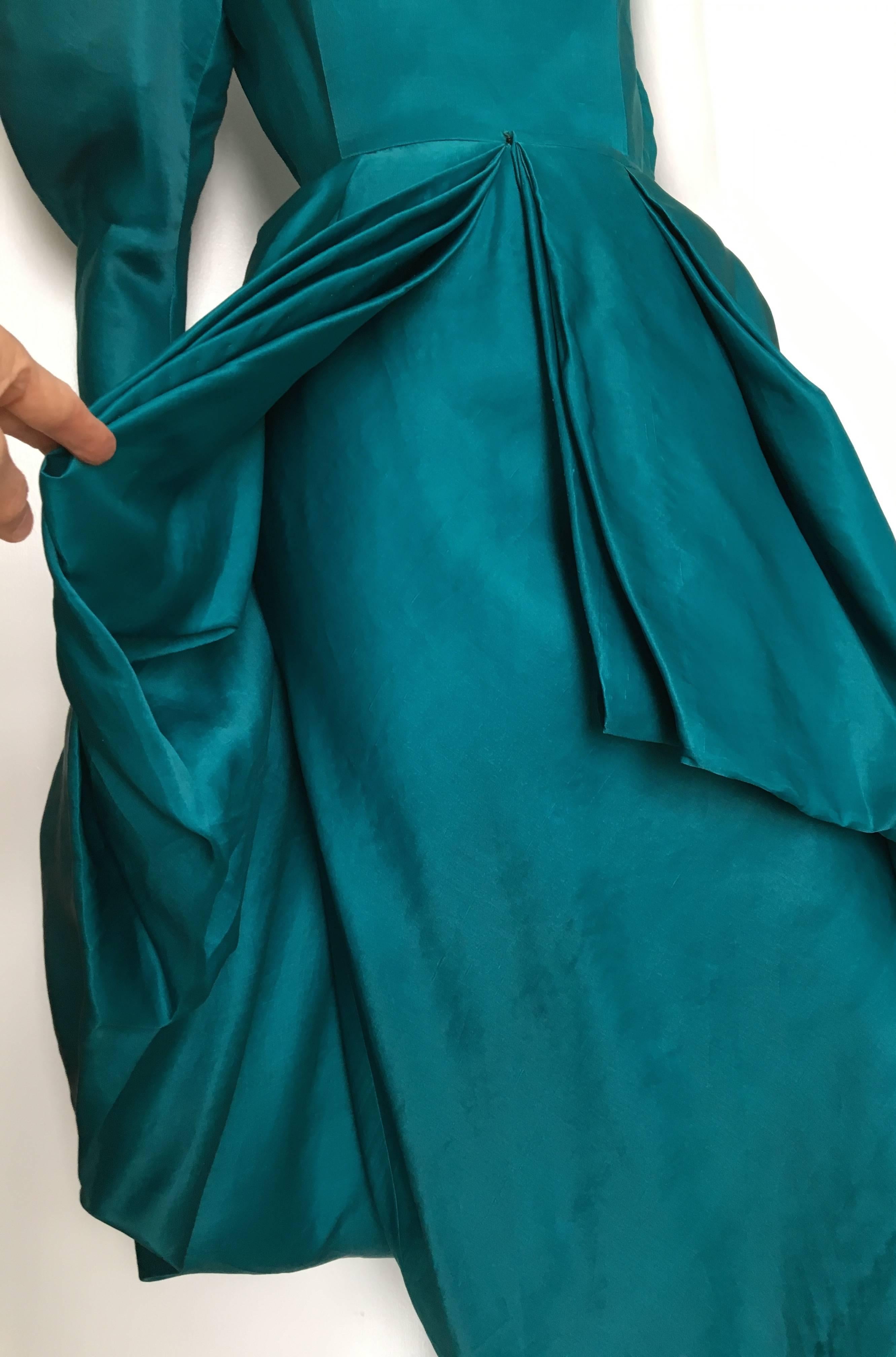 Blue Tan Giudicelli 80s Silk Evening Gown Size 4. For Sale
