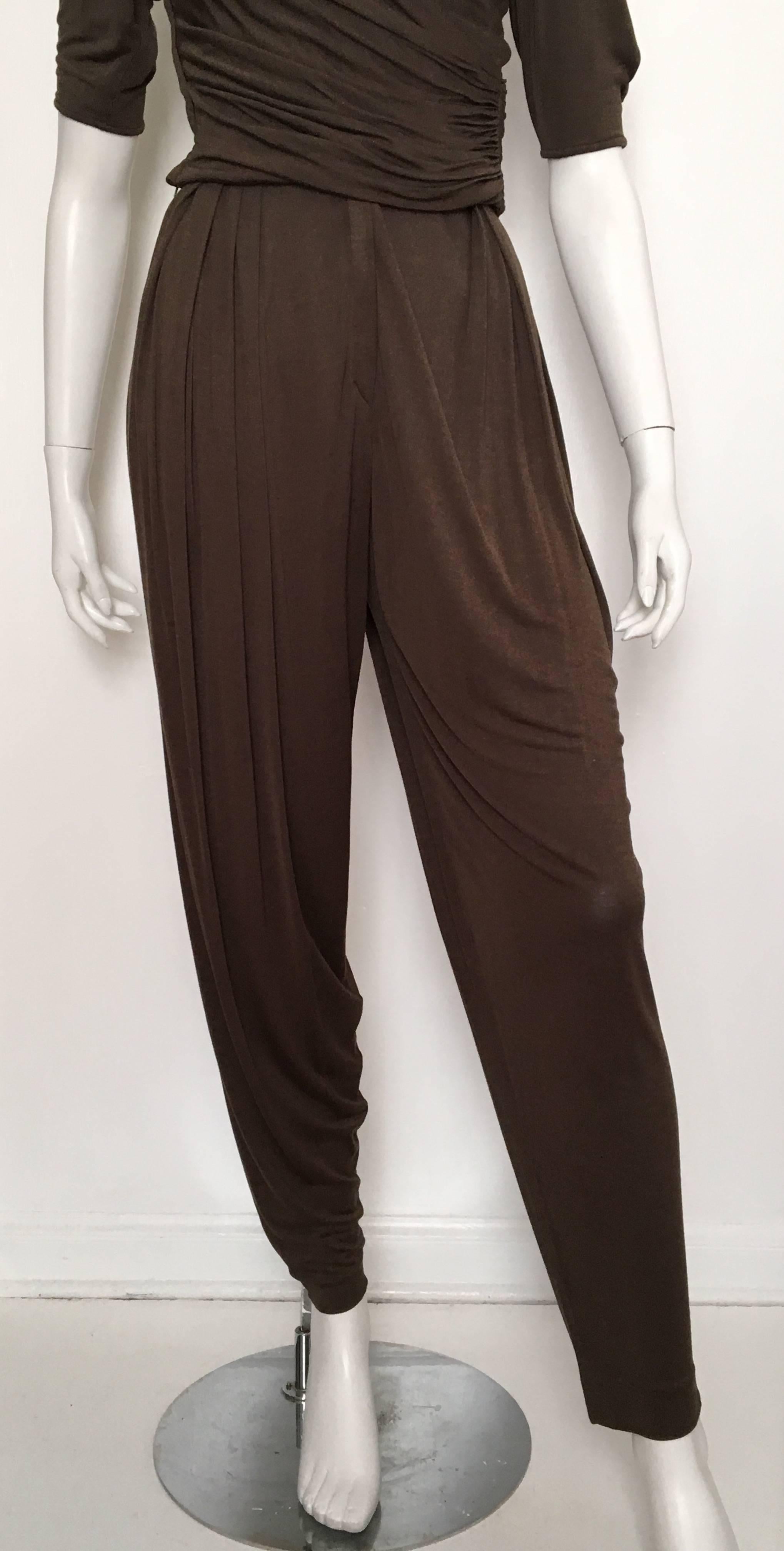 Black Ungaro 80s Brown Silk Jersey Top & Pants Size 4. For Sale