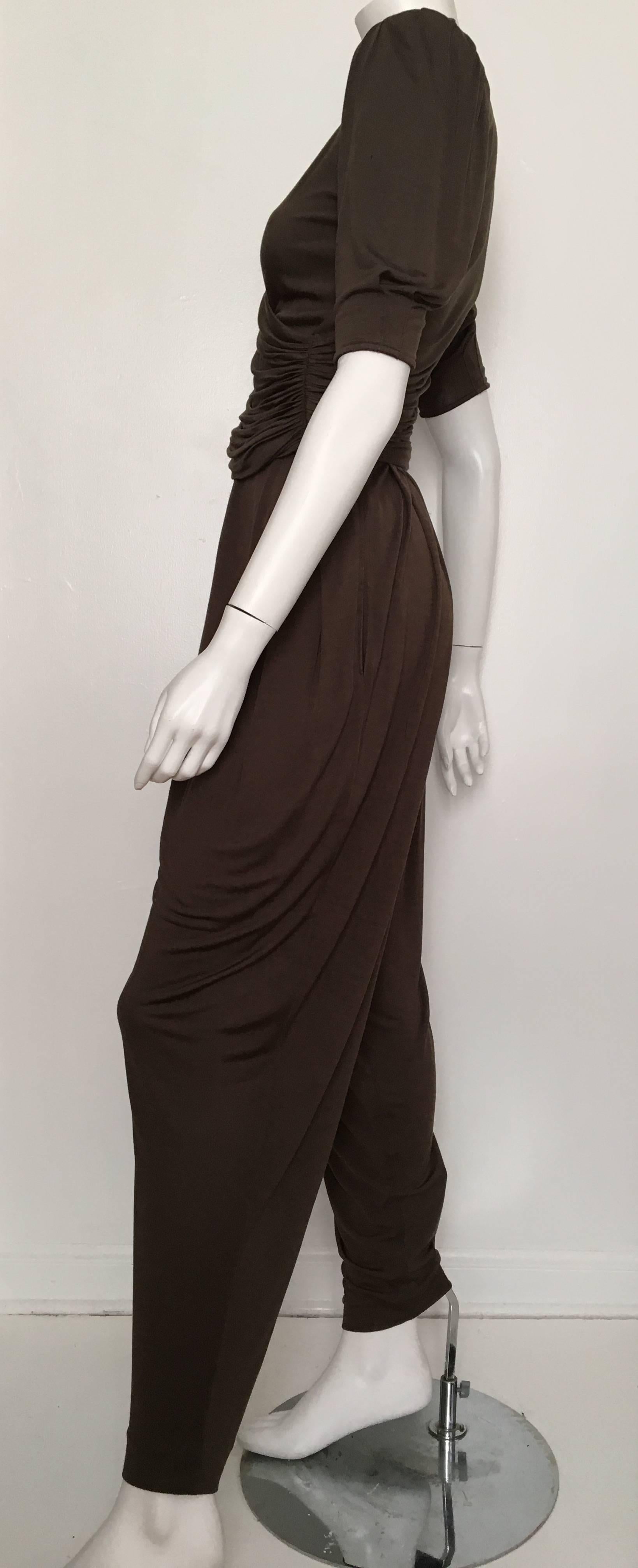 Ungaro 80s Brown Silk Jersey Top & Pants Size 4. In Excellent Condition For Sale In Atlanta, GA