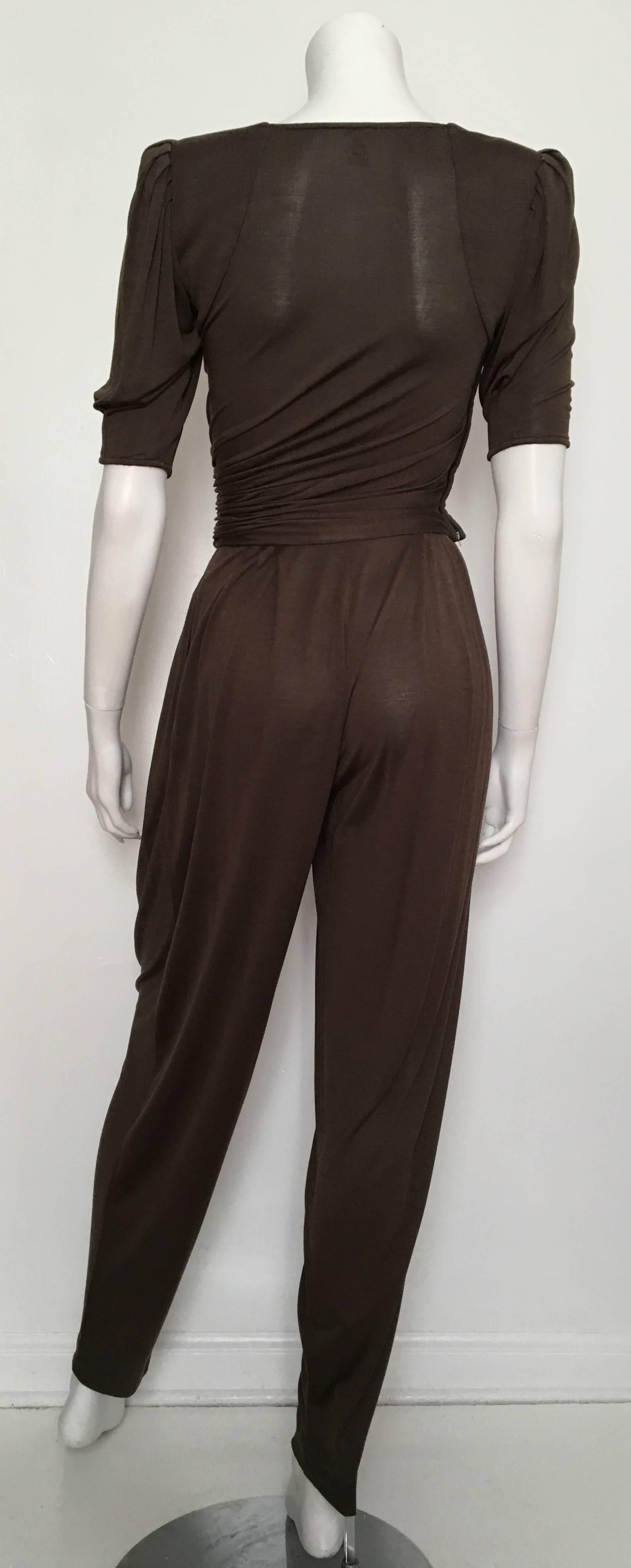 Women's Ungaro 80s Brown Silk Jersey Top & Pants Size 4. For Sale