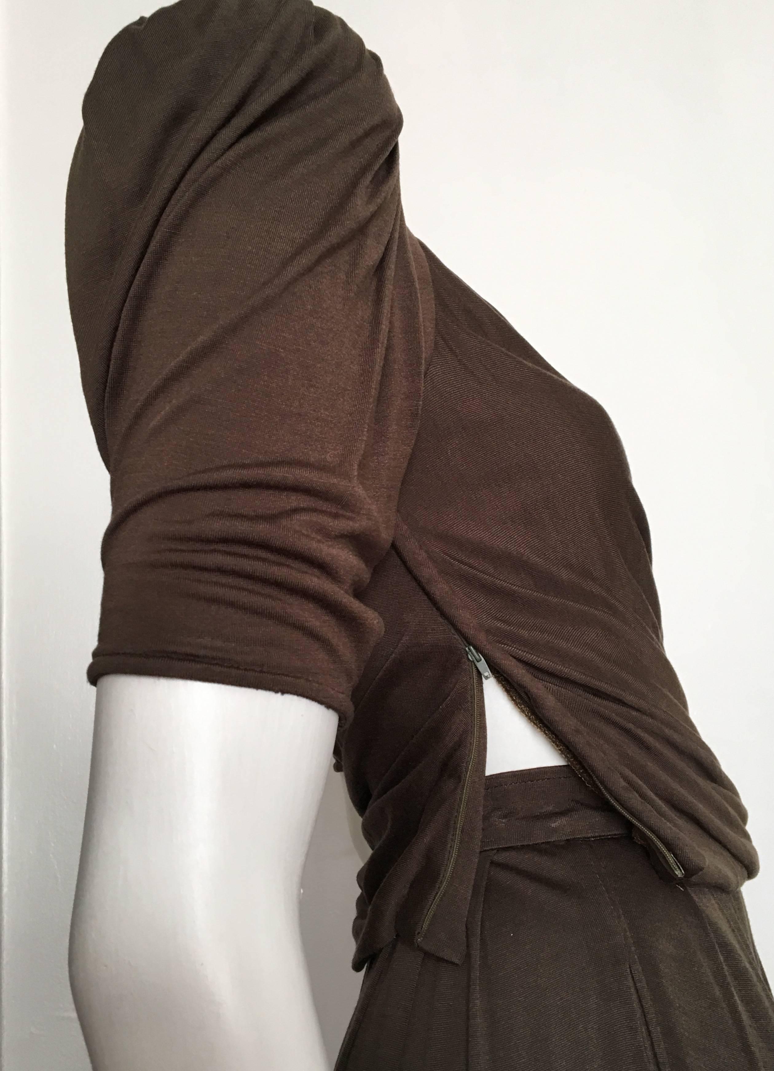 Ungaro 80s Brown Silk Jersey Top & Pants Size 4. For Sale 1