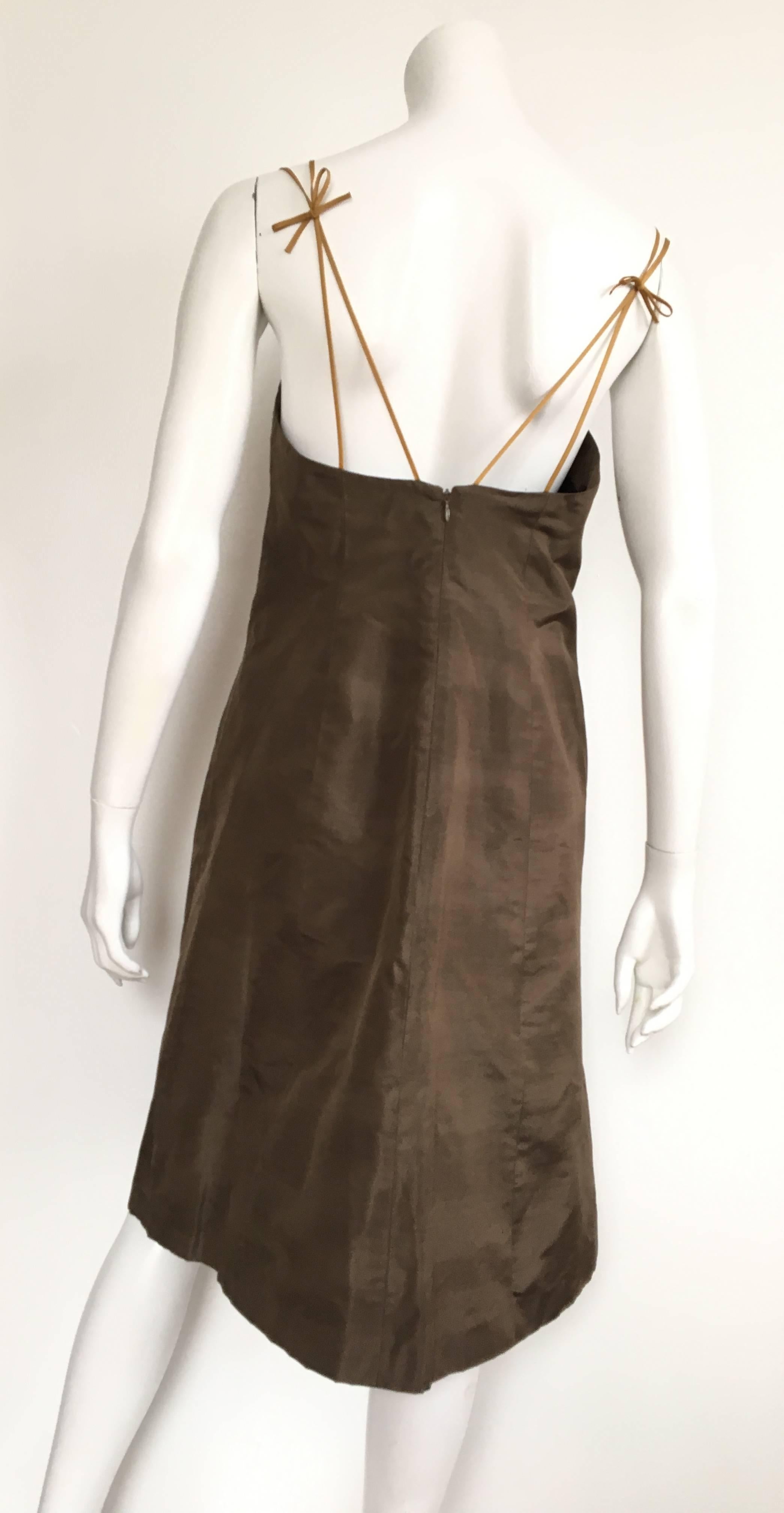 Brown Carolina Herrera Silk Taffeta Sequin Cocktail Dress Size 10. For Sale