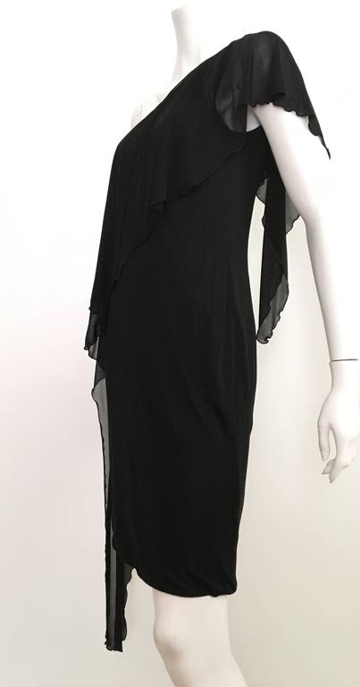 Versace Black One Shoulder Layered Dress Size 6. For Sale at 1stdibs