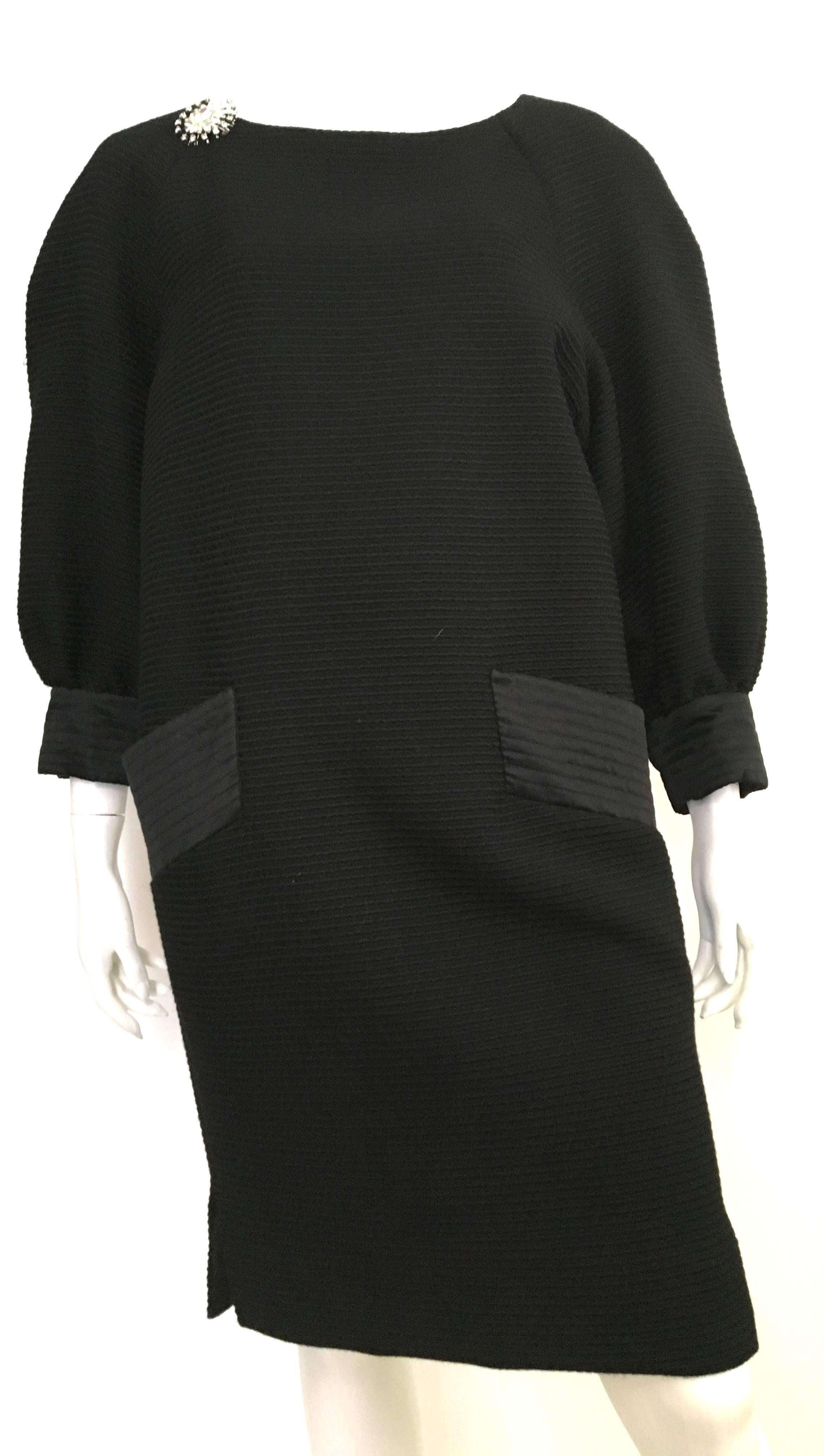 Carolyne Roehm Black Cotton Ribbed Dress, 1980s  For Sale 6