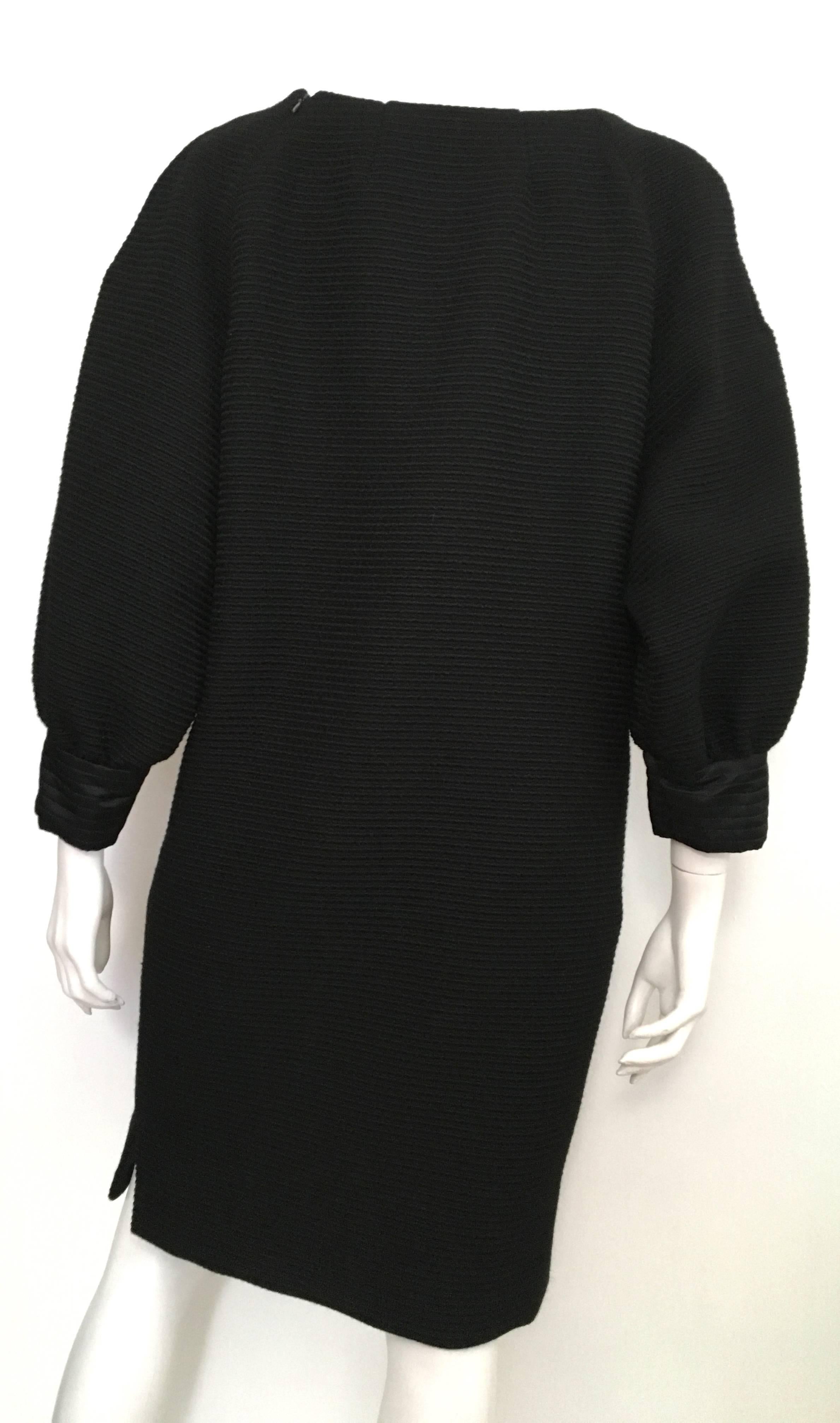 Carolyne Roehm Black Cotton Ribbed Dress, 1980s  For Sale 2