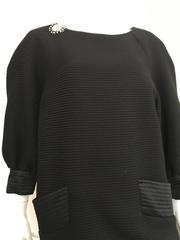 Carolyne Roehm Black Cotton Ribbed Dress, 1980s