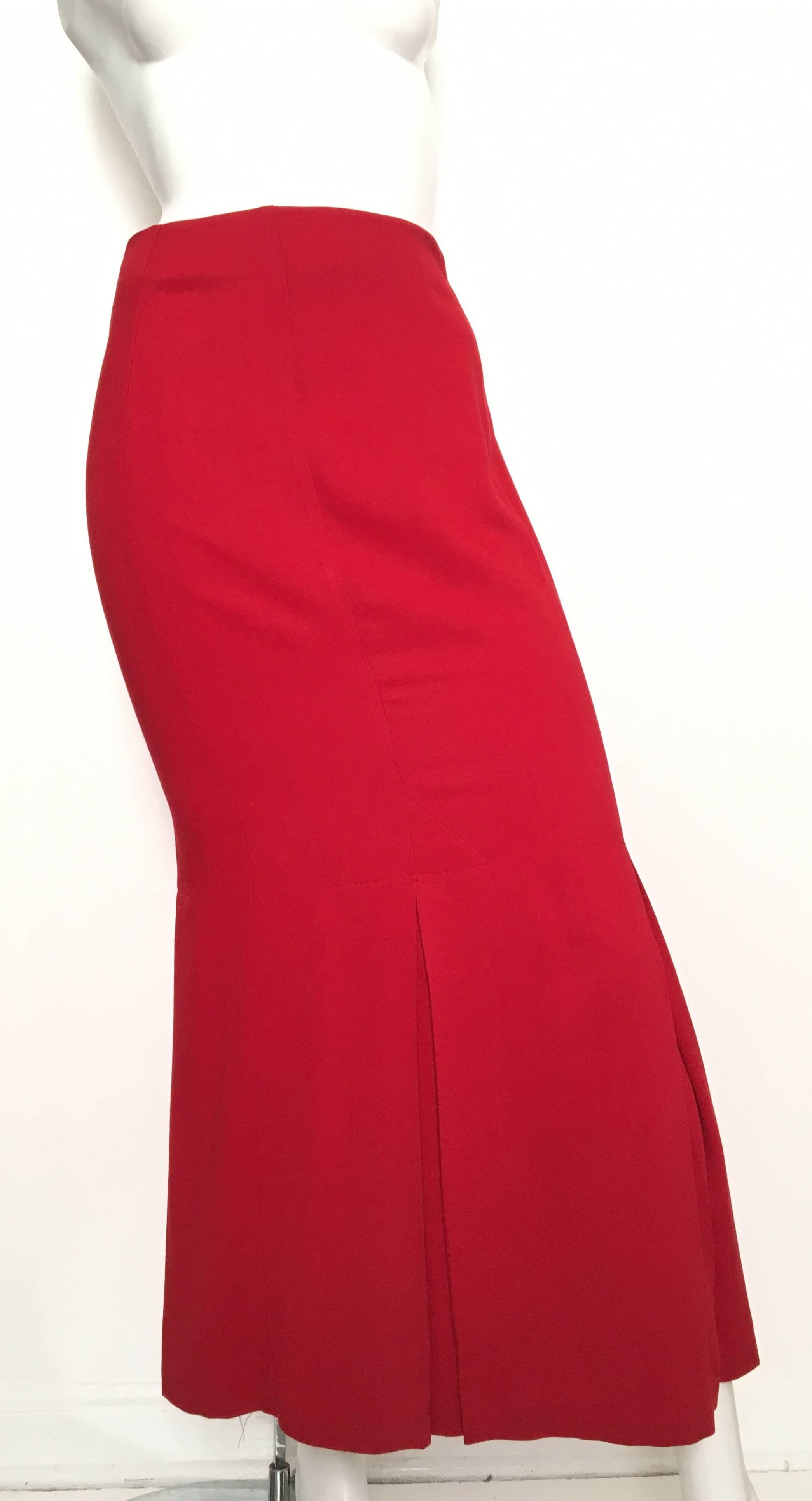 Norma Kamali Red Cotton Long Pleated Skirt Size 4. For Sale 3