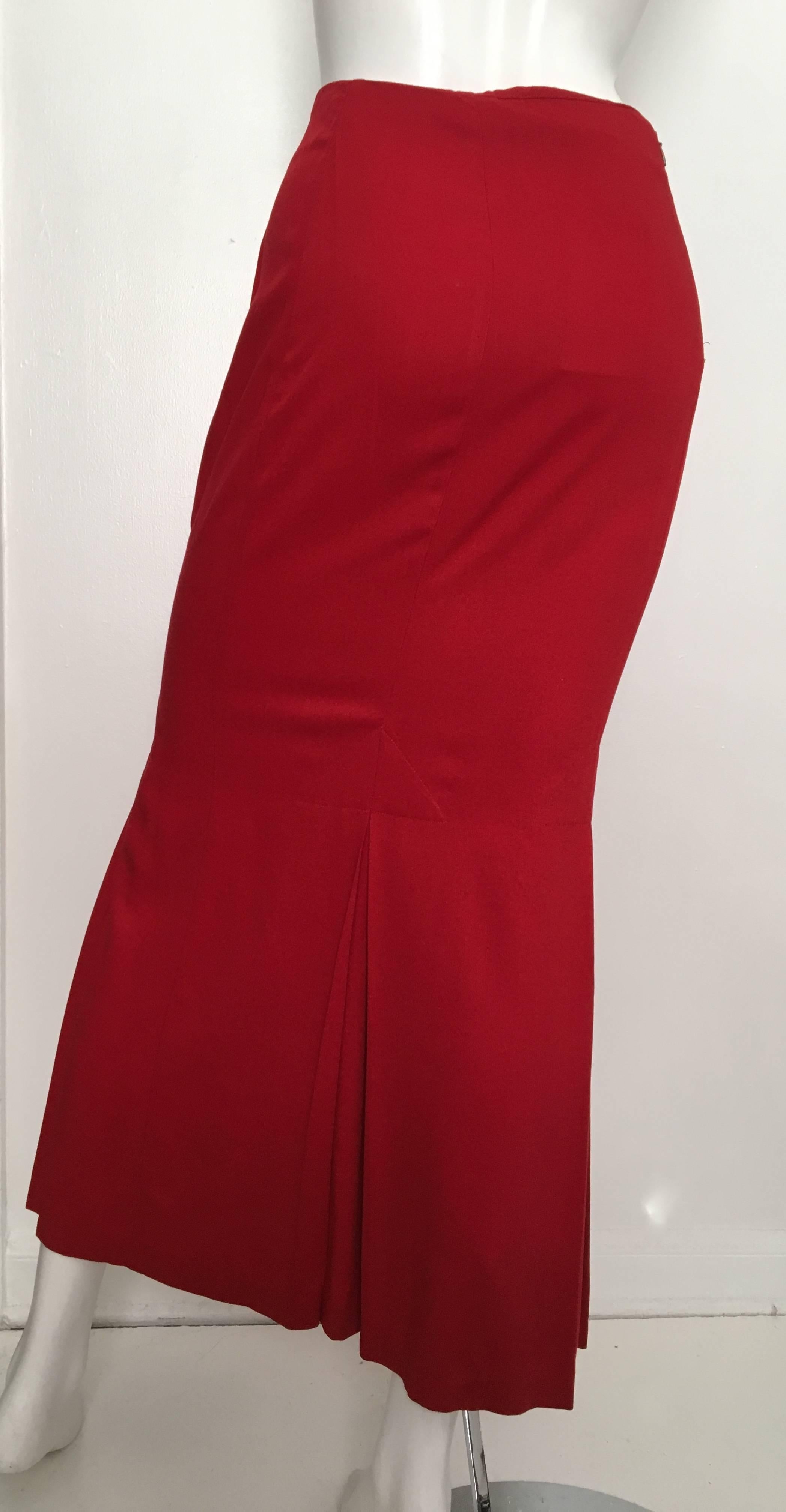 Norma Kamali Red Cotton Long Pleated Skirt Size 4. For Sale 1
