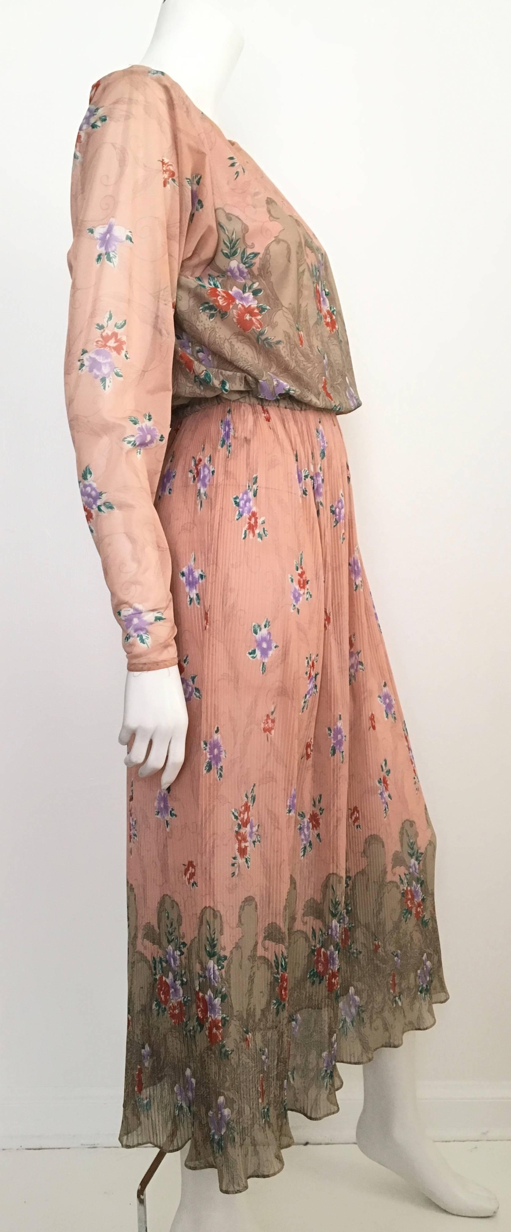 Brown Neiman Marcus Floral Asian Dress Size 4  For Sale