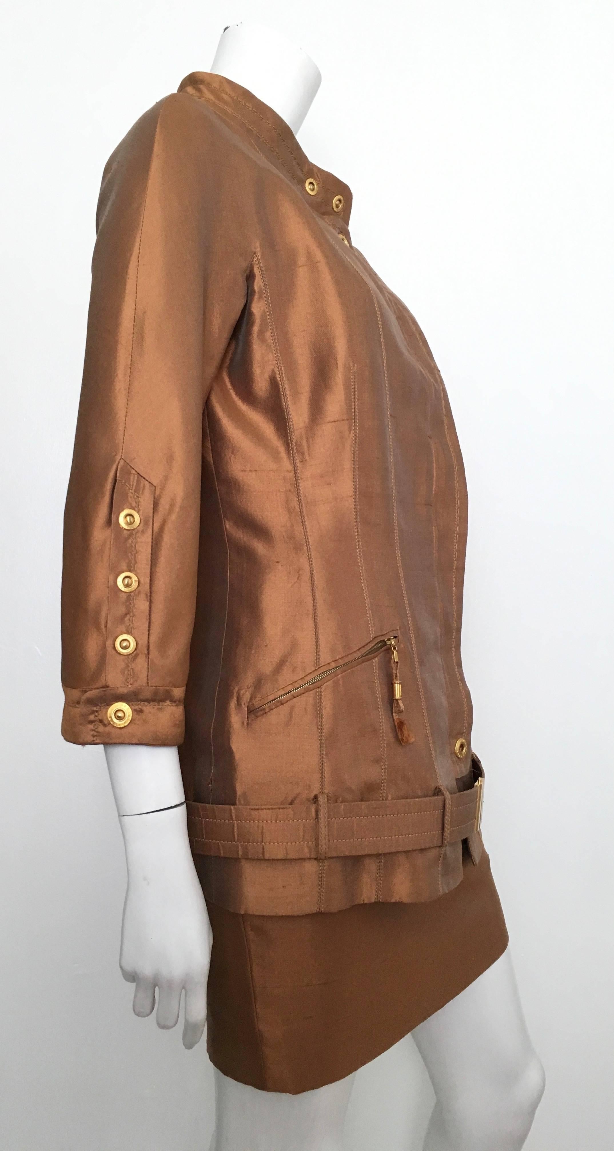 Gianfranco Ferre 90s Silk Copper Metallic Skirt Suit Size 4. In Excellent Condition For Sale In Atlanta, GA