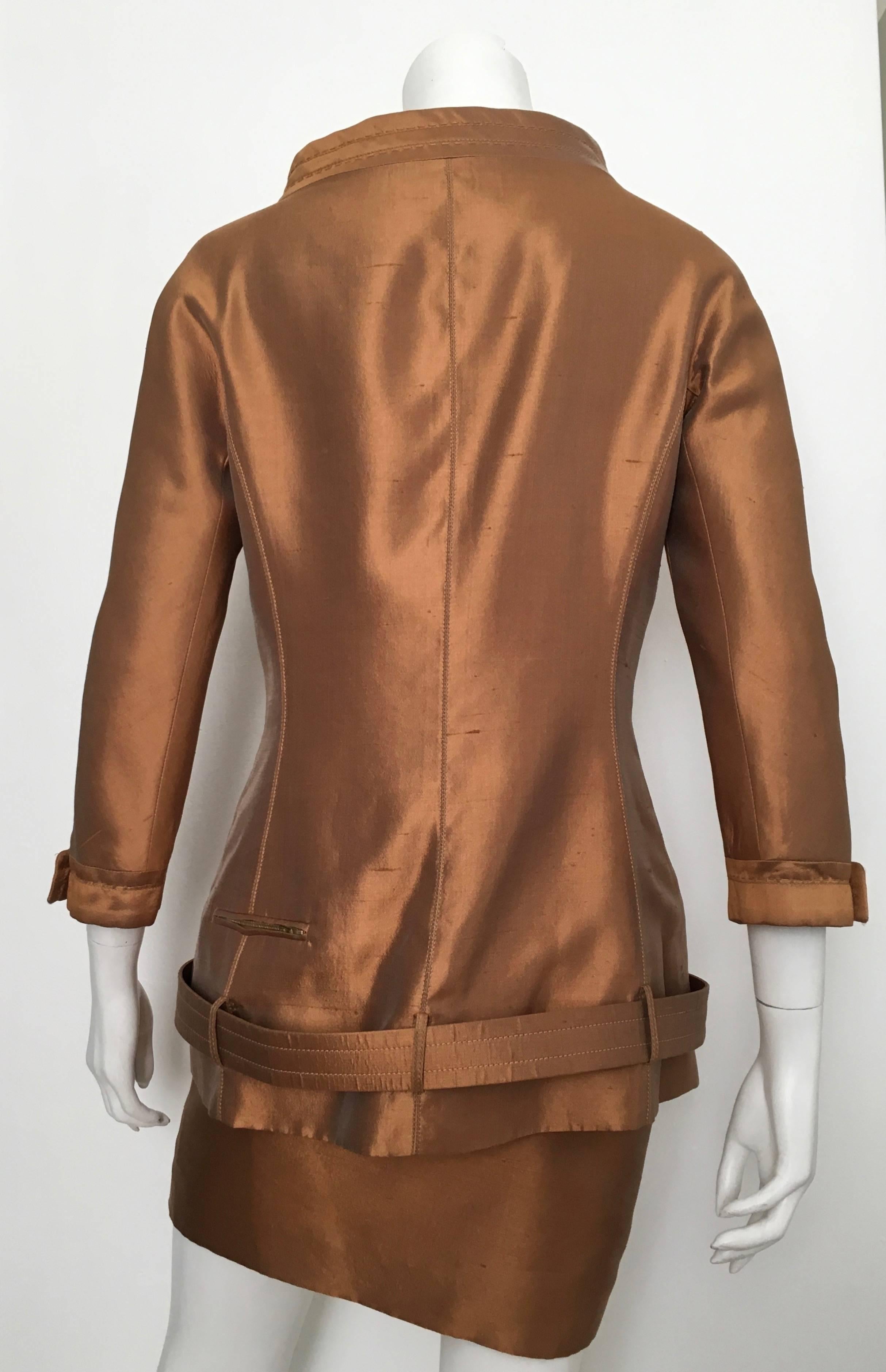Women's or Men's Gianfranco Ferre 90s Silk Copper Metallic Skirt Suit Size 4. For Sale