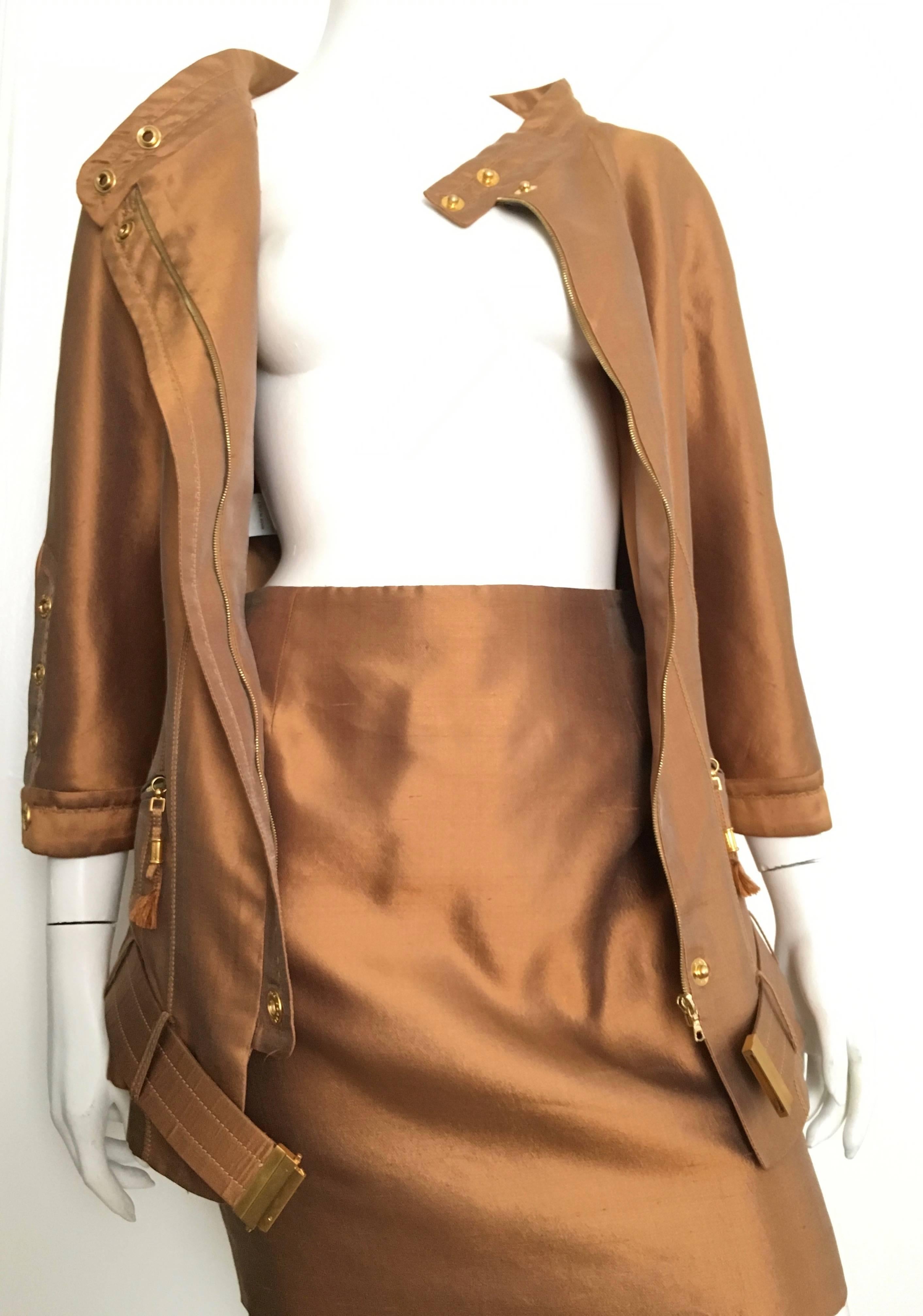 Gianfranco Ferre 90s Silk Copper Metallic Skirt Suit Size 4. For Sale 2