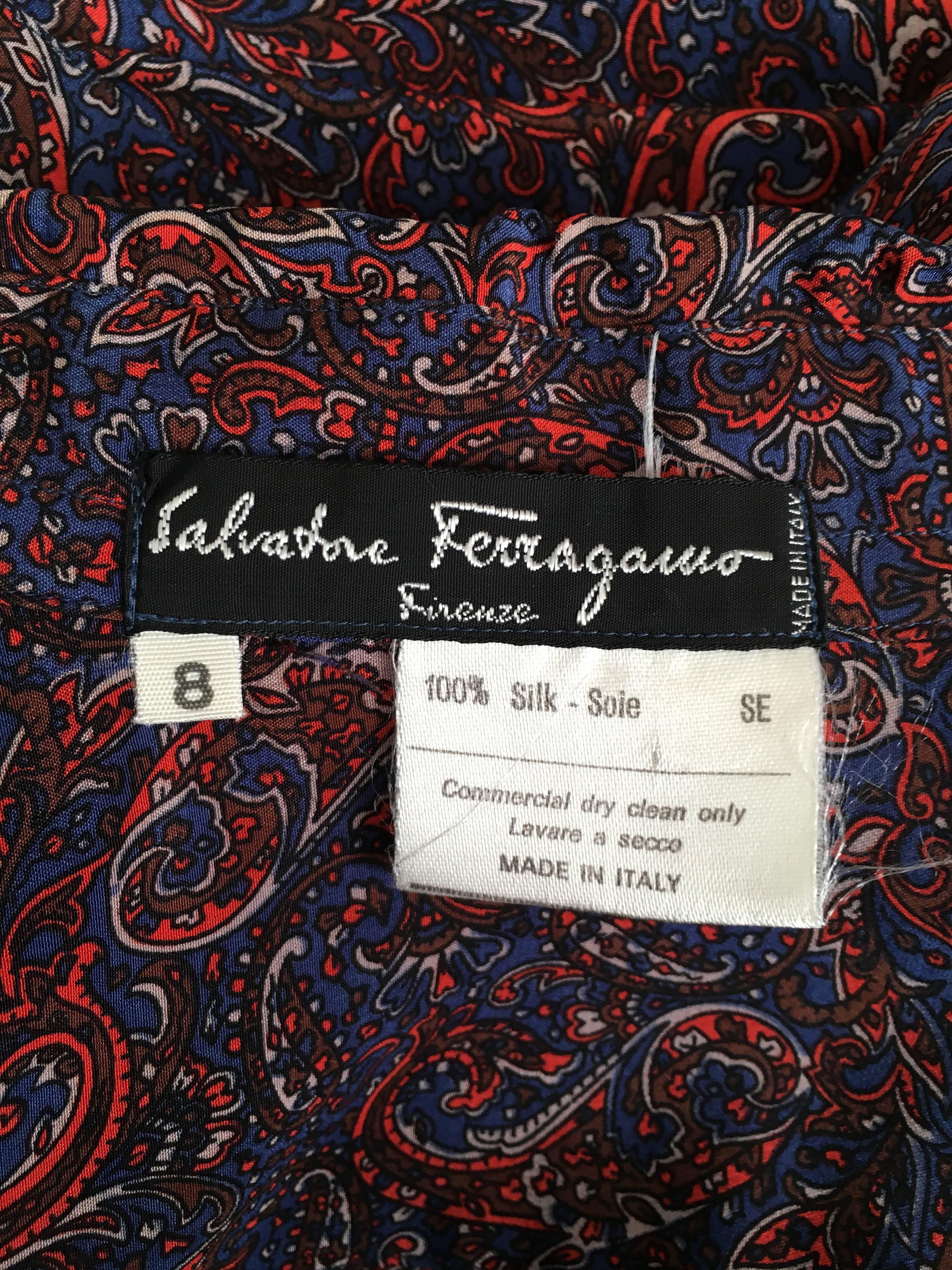 Salvatore Ferragamo Silk Paisley Blouse Size 6. For Sale 4